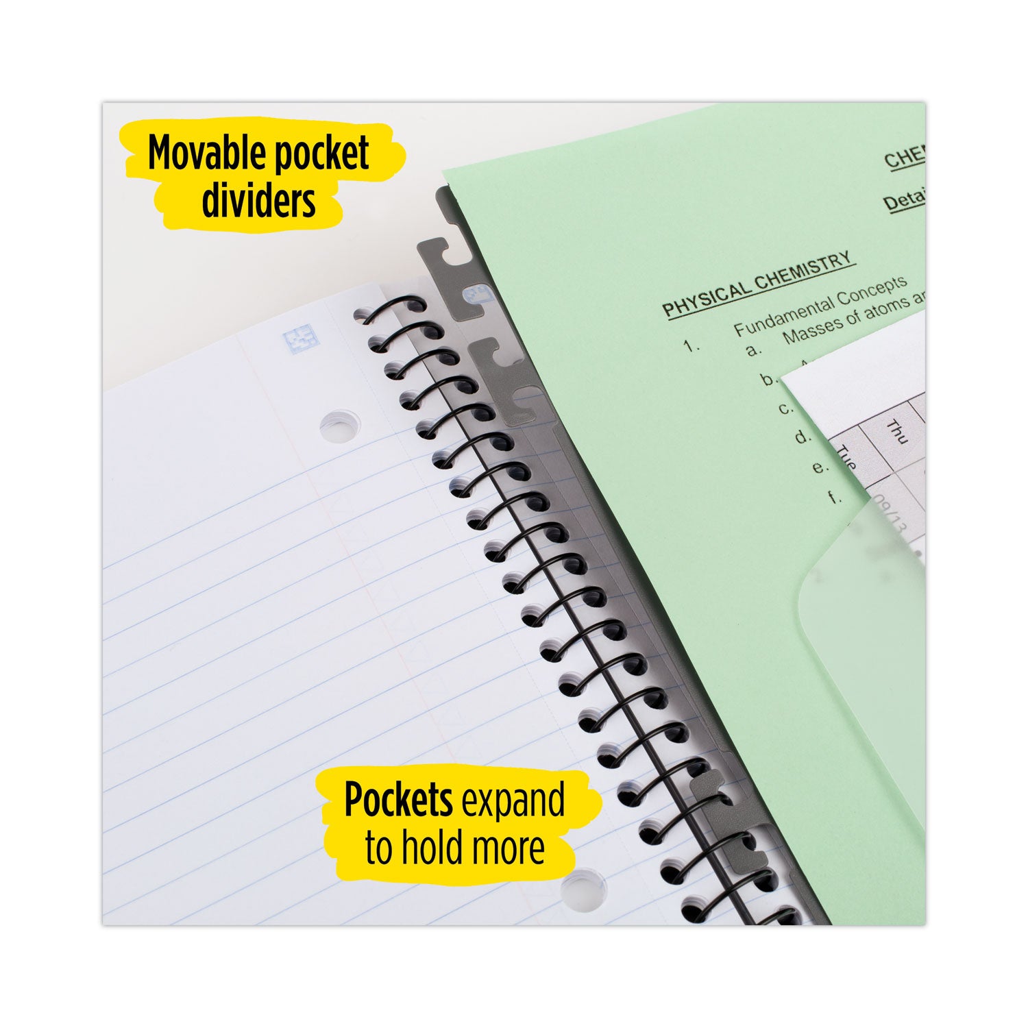Advance Wirebound Notebook, Six Pockets, 3-Subject, Medium/College Rule, Randomly Assorted Cover Color, (150) 11 x 8.5 Sheets -