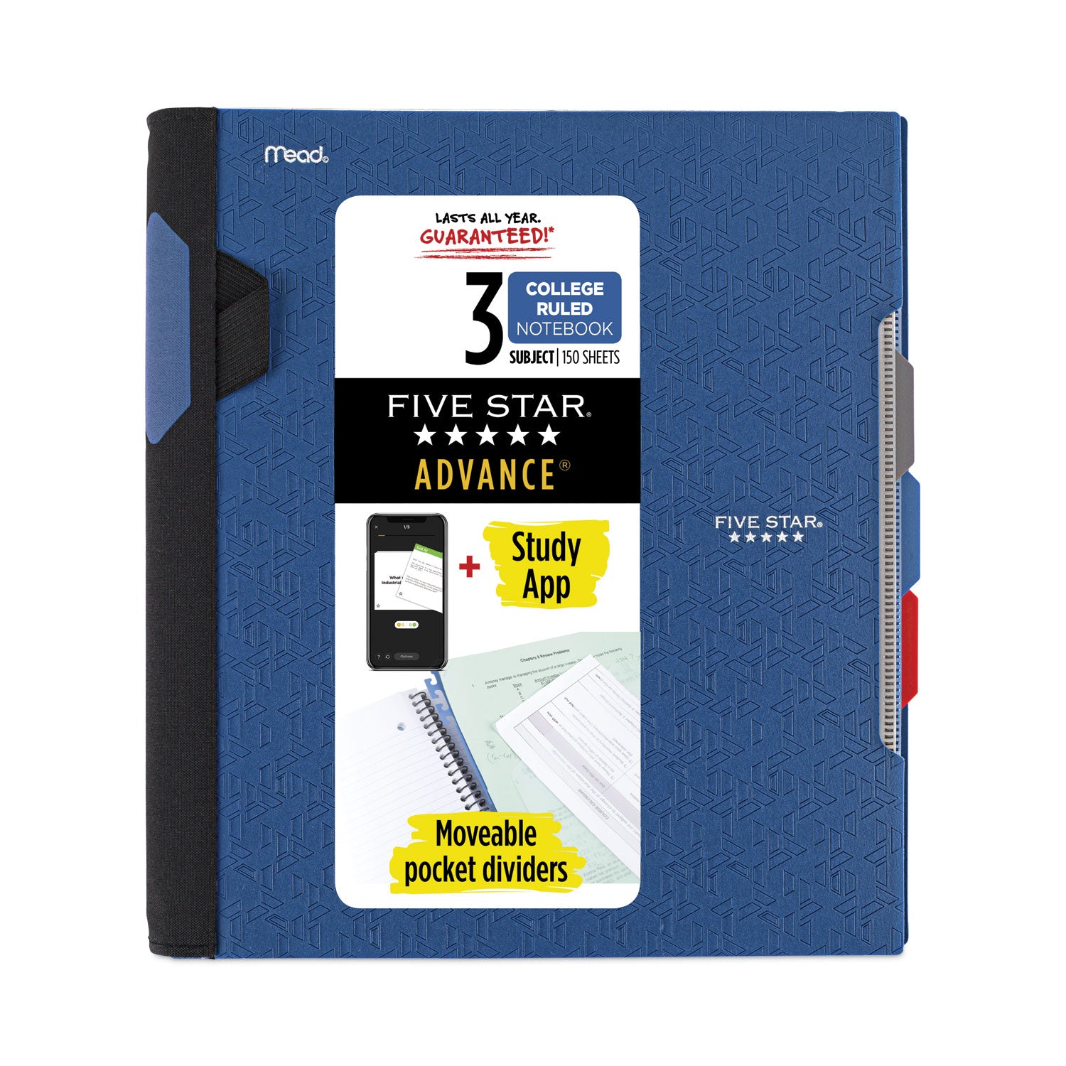 Advance Wirebound Notebook, Six Pockets, 3-Subject, Medium/College Rule, Randomly Assorted Cover Color, (150) 11 x 8.5 Sheets -