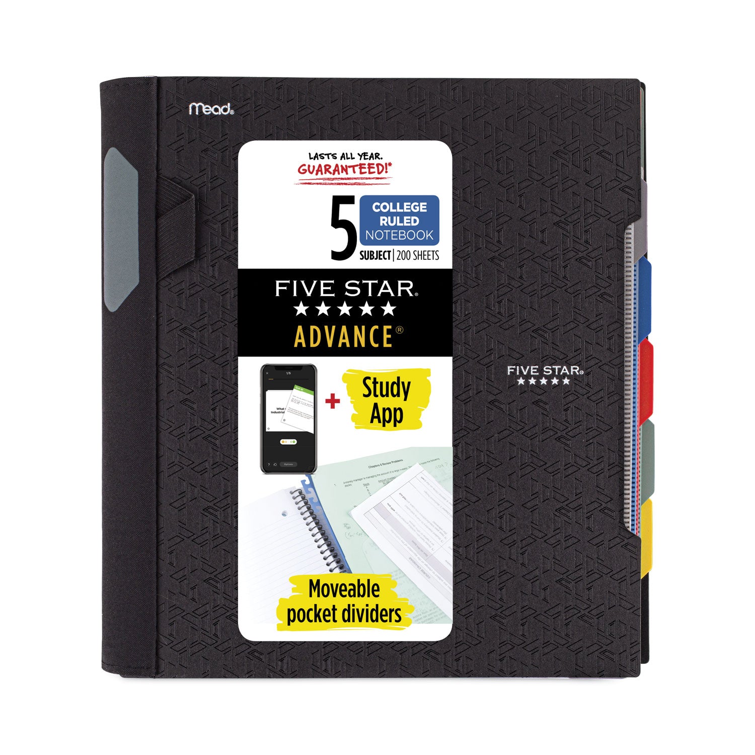 Advance Wirebound Notebook, Ten Pockets, 5-Subject, Medium/College Rule, Randomly Assorted Cover Color, (200) 11 x 8.5 Sheets -