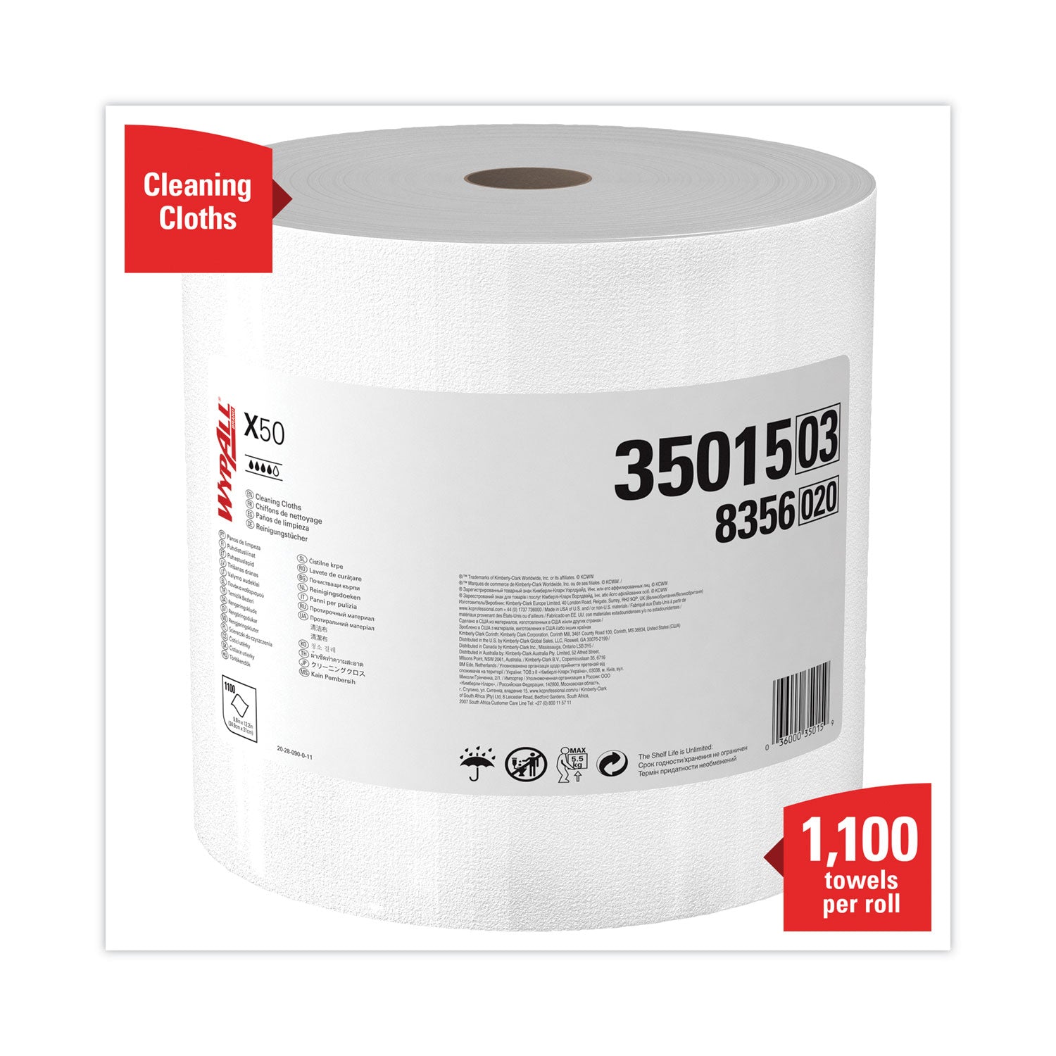 X50 Cloths, Jumbo Roll, 13.4 x 9.8, White, 1,100/Roll -