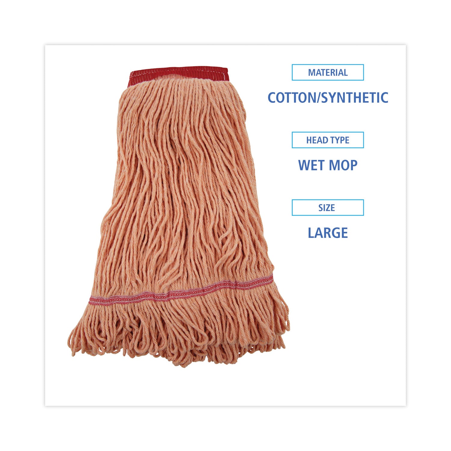 Super Loop Wet Mop Head, Cotton/Synthetic Fiber, 5" Headband, Large Size, Orange, 12/Carton -