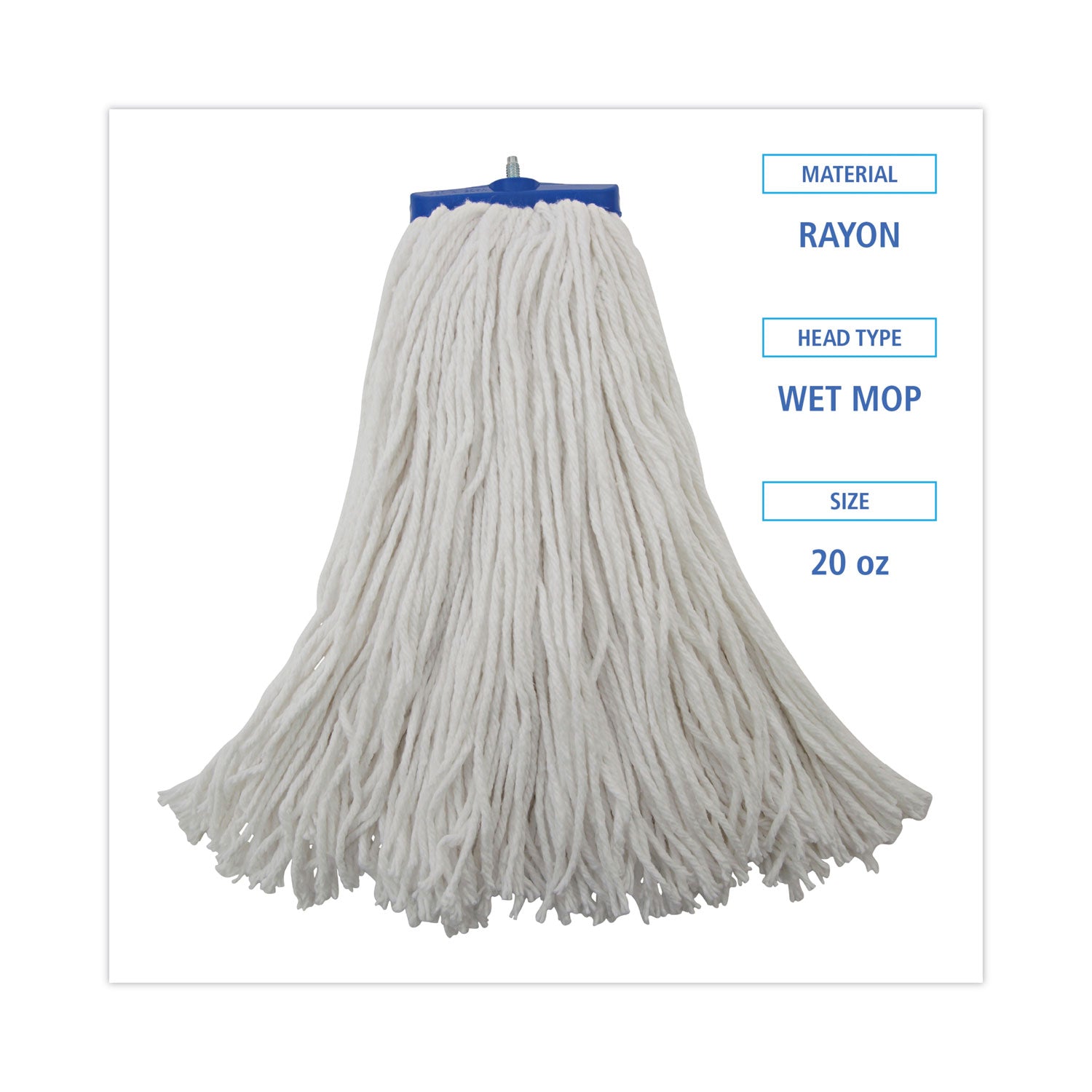 Mop Head, Economical Lie-Flat Head, Rayon Fiber, 20oz, White, 12/Carton -