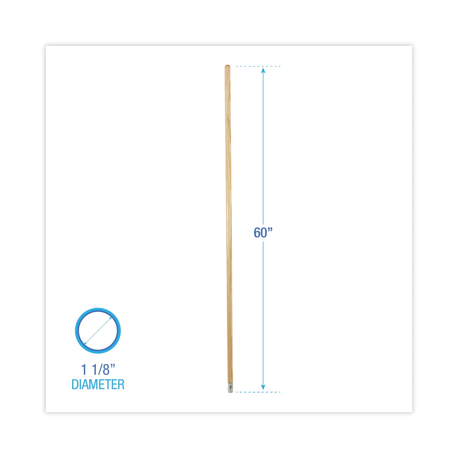 Lie-Flat Screw-In Mop Handle, Lacquered Wood, 1.13" dia x 60", Natural -