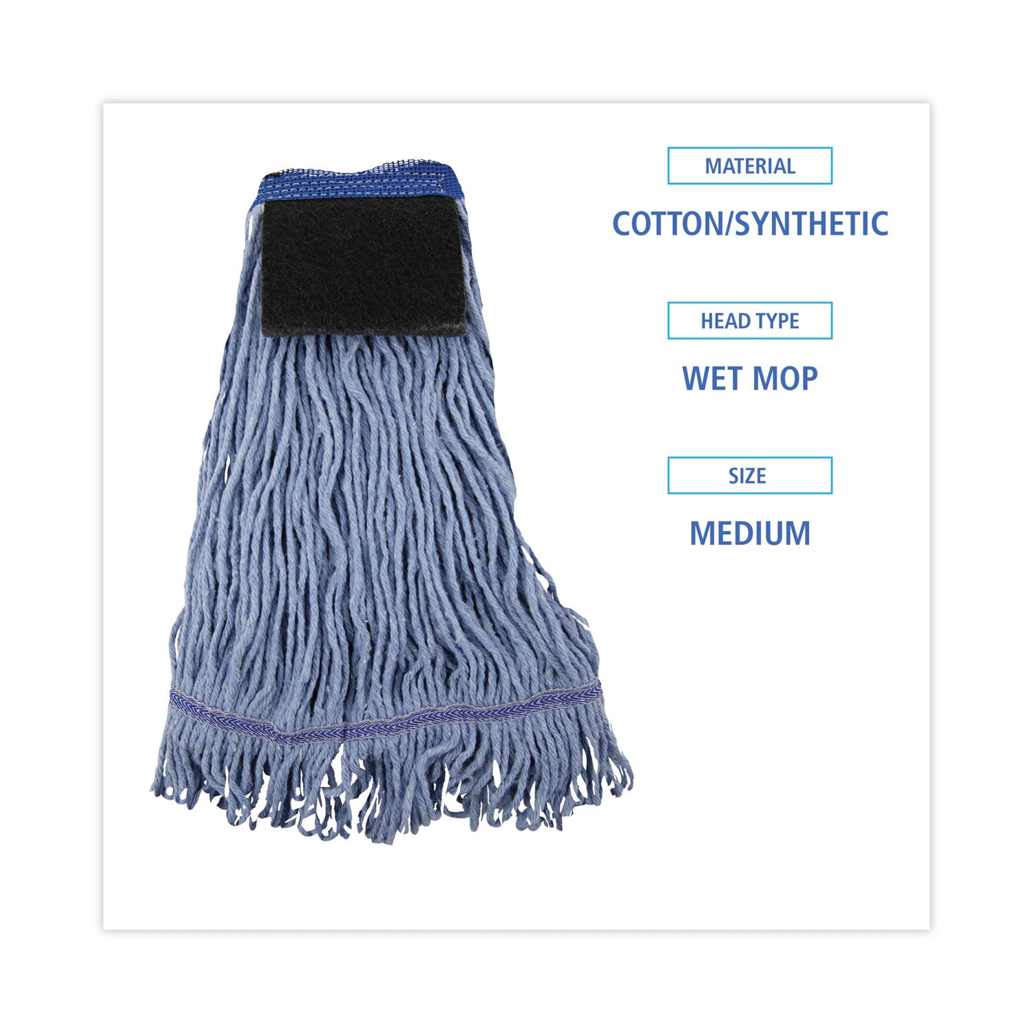 Mop Head, Loop-End, Cotton With Scrub Pad, Medium, 12/Carton -