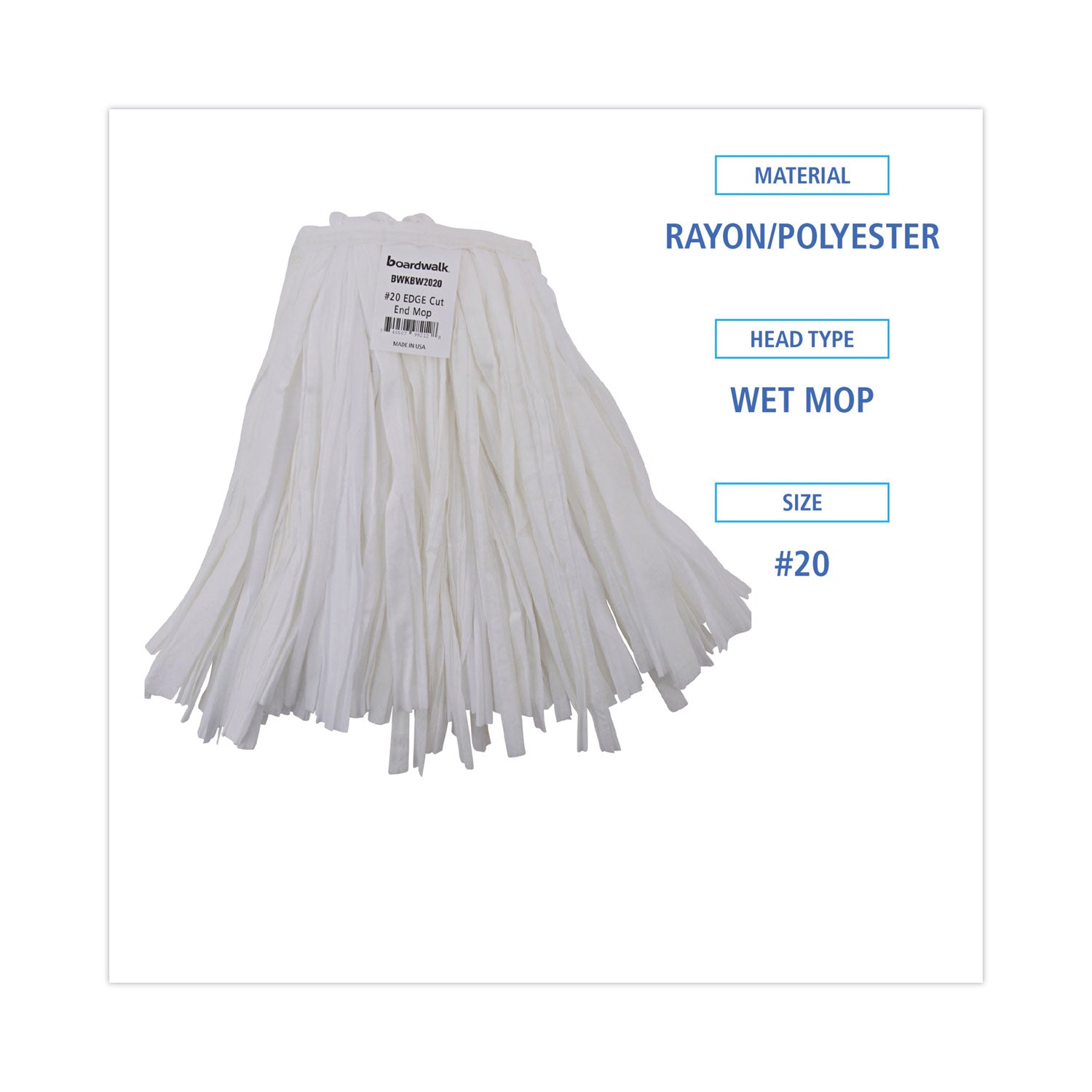 Nonwoven Cut End Edge Mop, Rayon/Polyester, #20, White, 12/Carton -