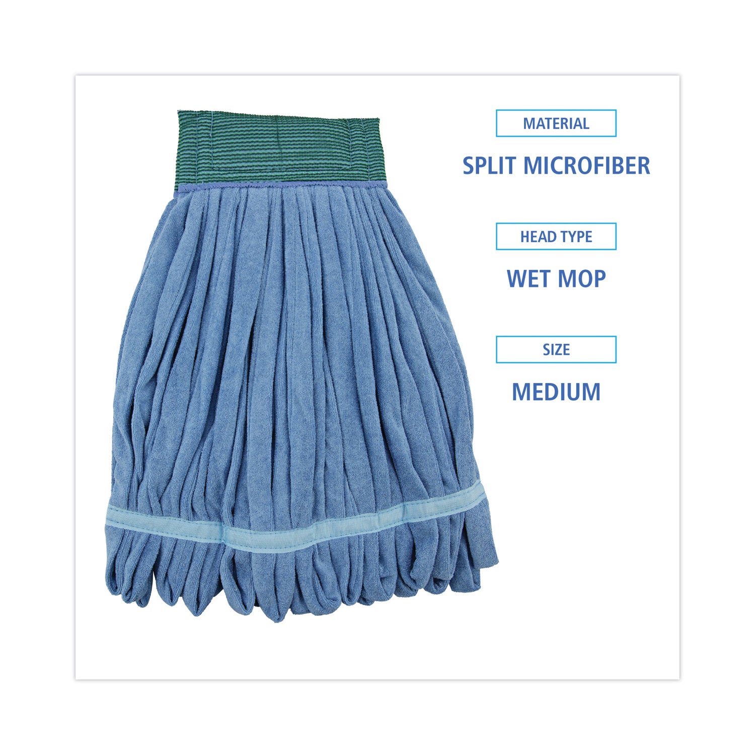 Microfiber Looped-End Wet Mop Heads, Medium, Blue, 12/Carton, 12/Carton -