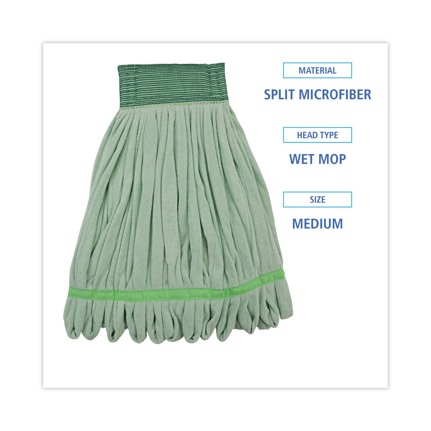 Microfiber Looped-End Wet Mop Heads, Medium, Green, 12/Carton -