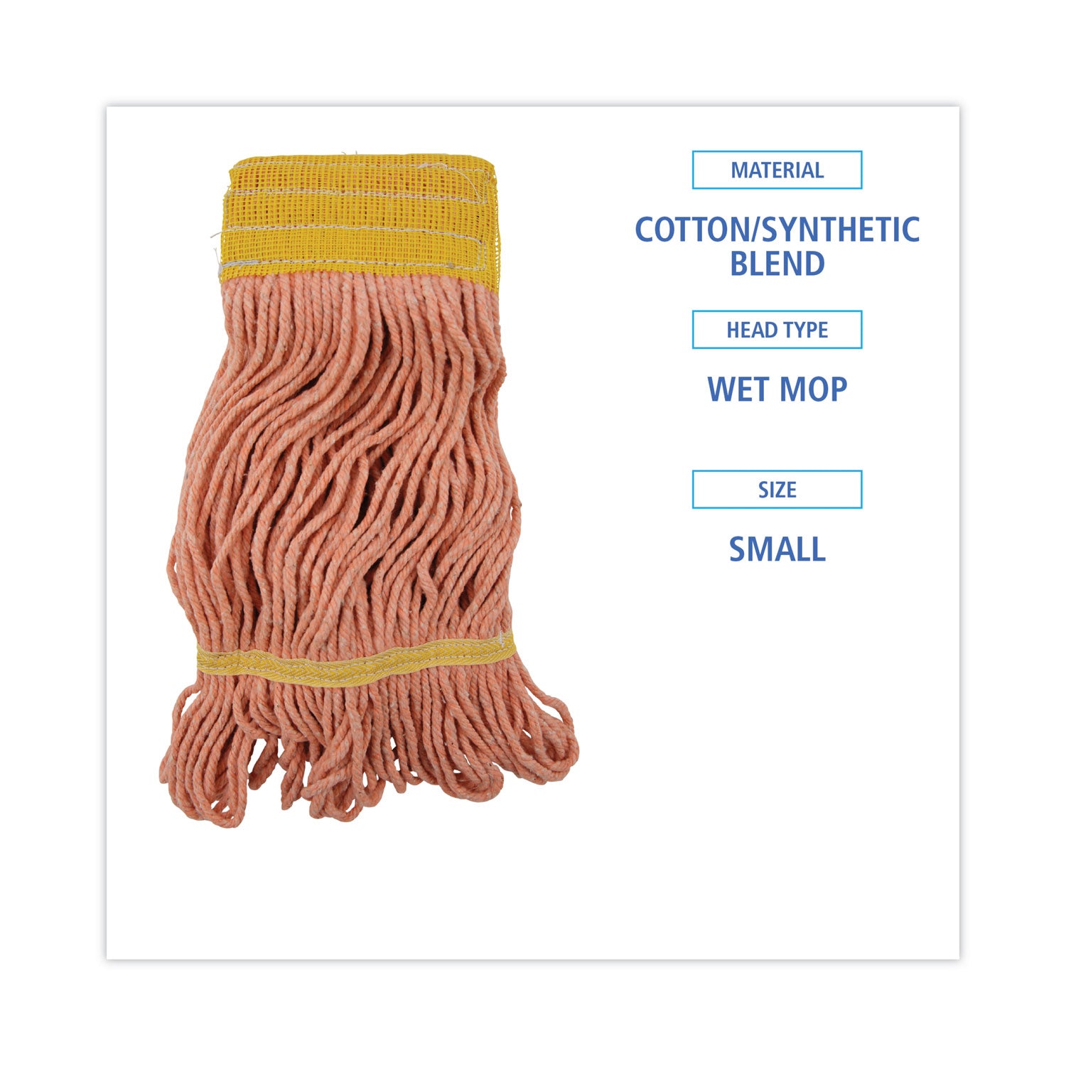 Super Loop Wet Mop Head, Cotton/Synthetic Fiber, 5" Headband, Small Size, Orange, 12/Carton -