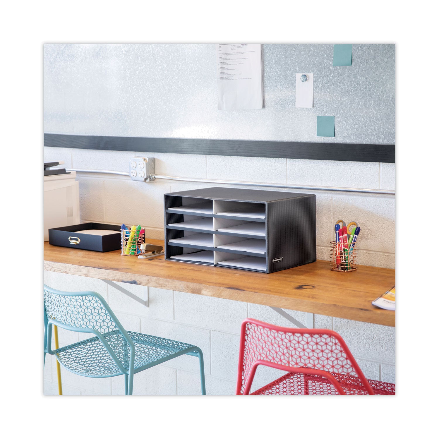 Decorative Sorter, 8 Letter Compartments, 19.5 x 12.38 x 10.25, Black/White Brocade -