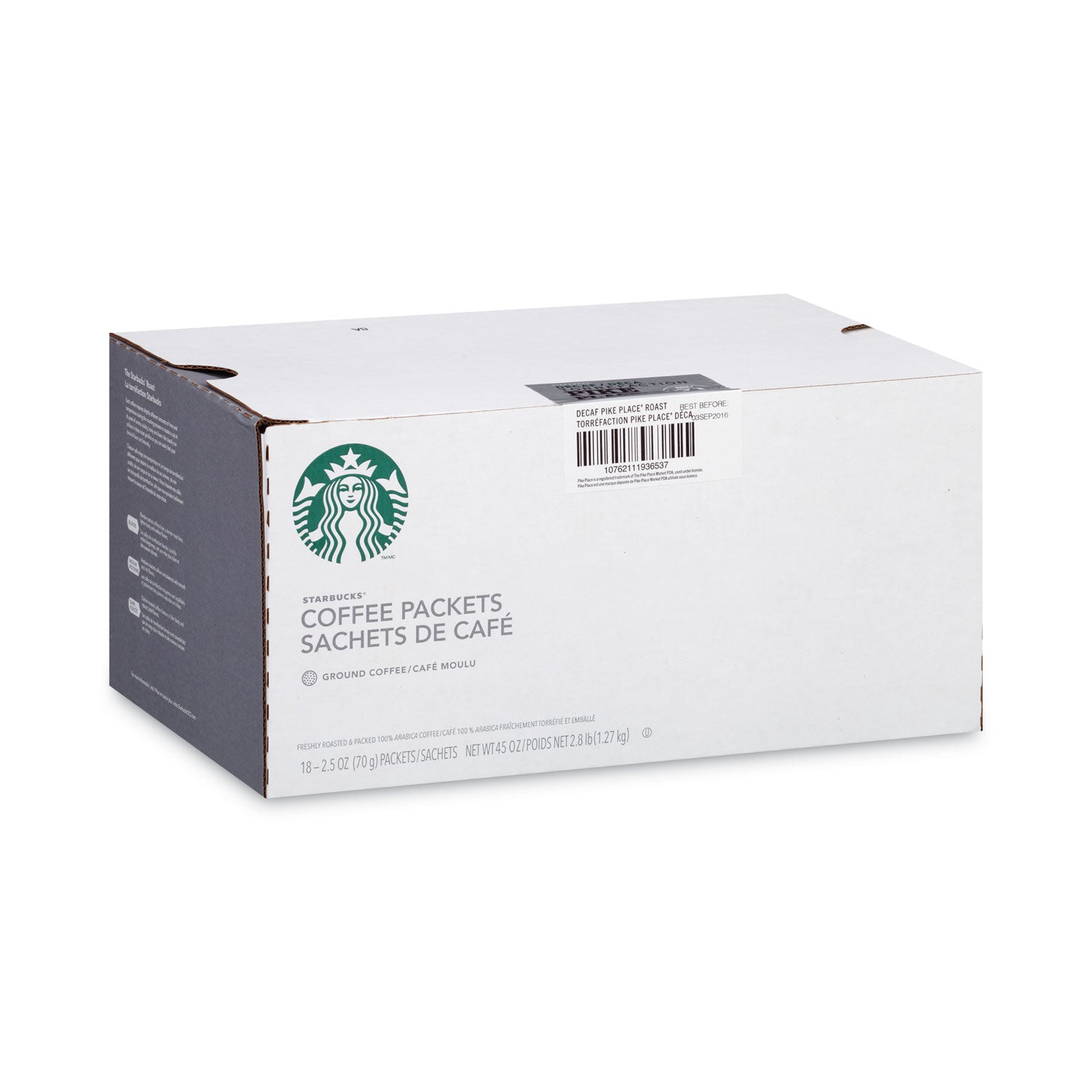 Coffee, Pike Place Decaf, 2 1/2 oz Packet, 18/Box -