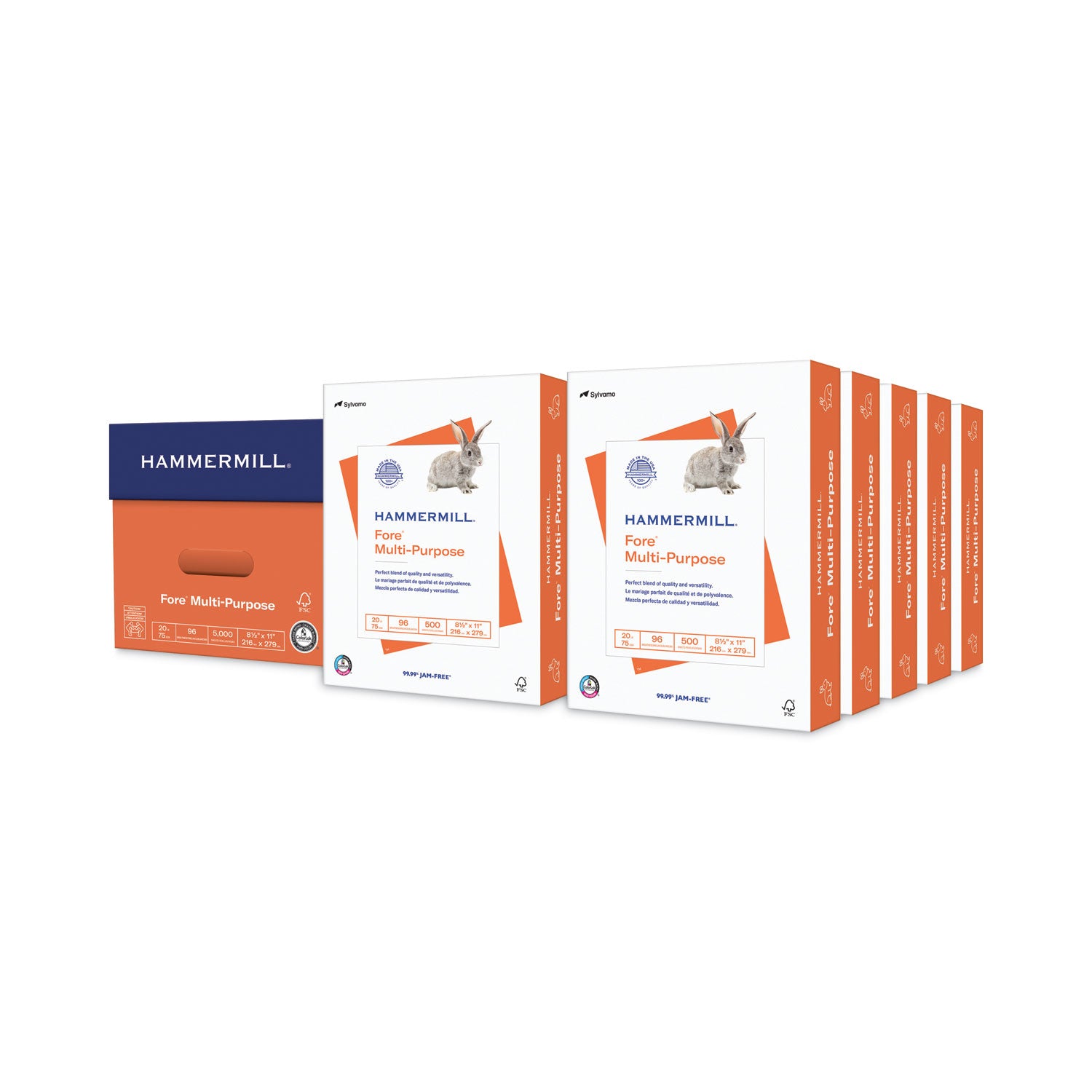 Fore Multipurpose Print Paper, 96 Bright, 20 lb Bond Weight, 8.5 x 11, White, 500 Sheets/Ream, 10 Reams/Carton -