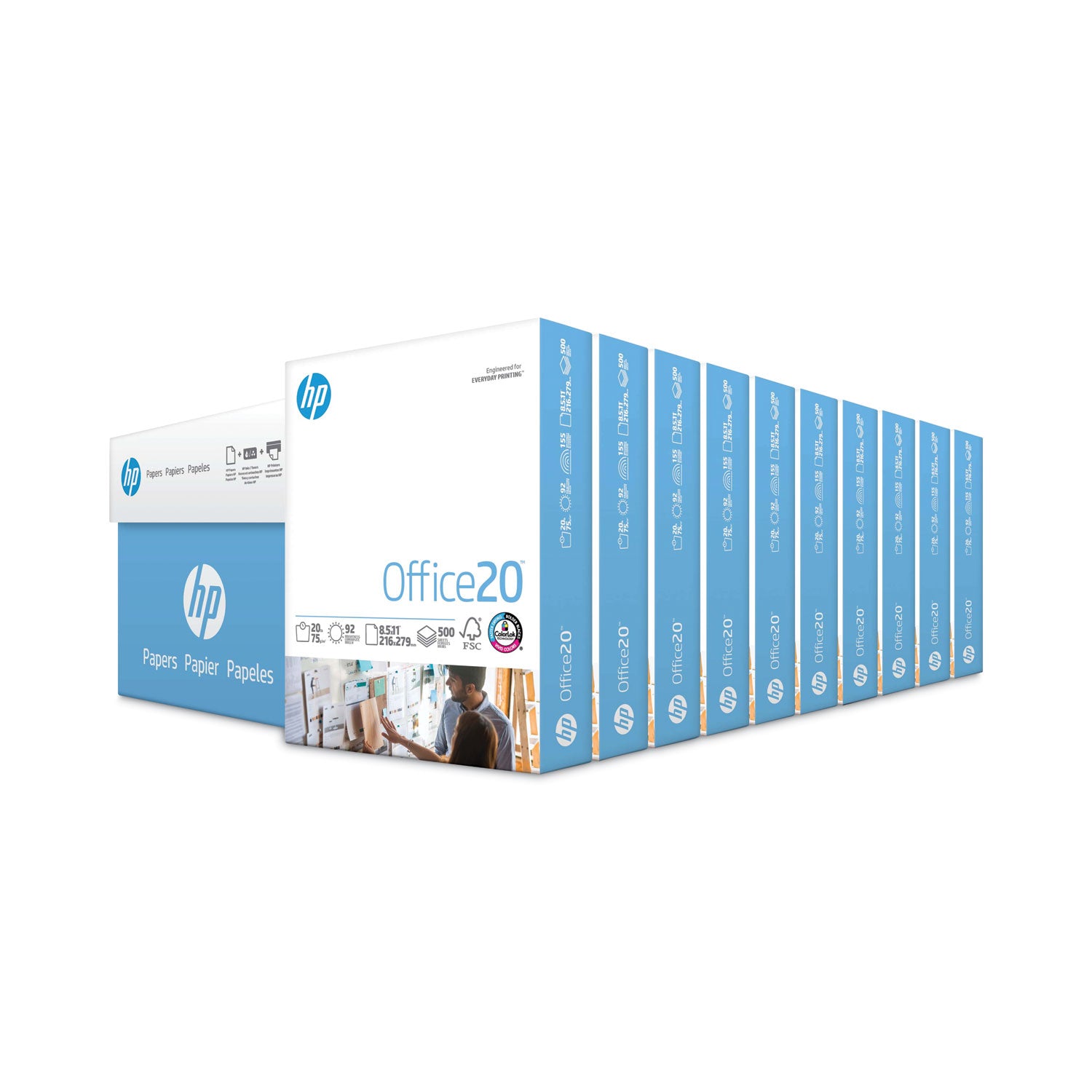 Office20 Paper, 92 Bright, 20 lb Bond Weight, 8.5 x 11, White, 500 Sheets/Ream, 10 Reams/Carton -
