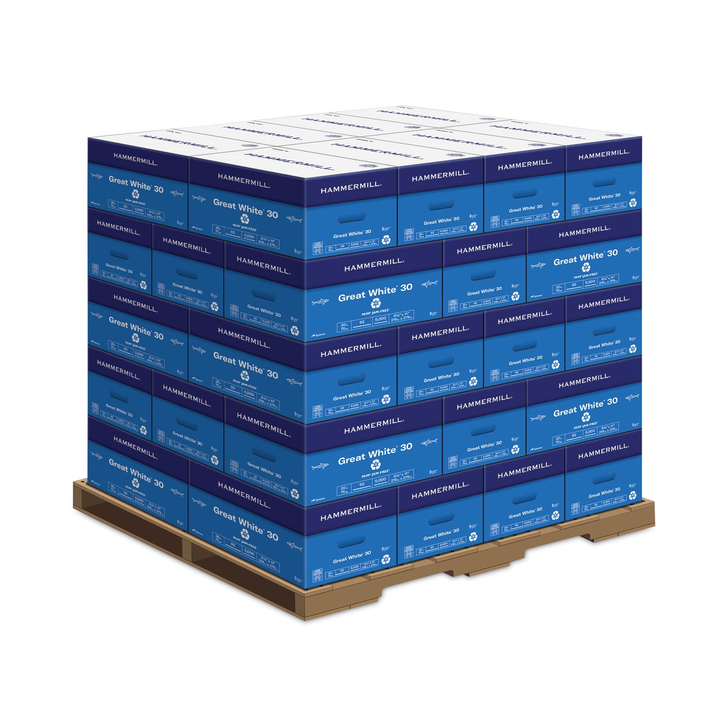 Great White 30 Recycled Print Paper, 92 Bright, 20lb Bond Weight, 8.5 x 11, White, 500/Ream,10 Reams/Carton,40 Cartons/Pallet -