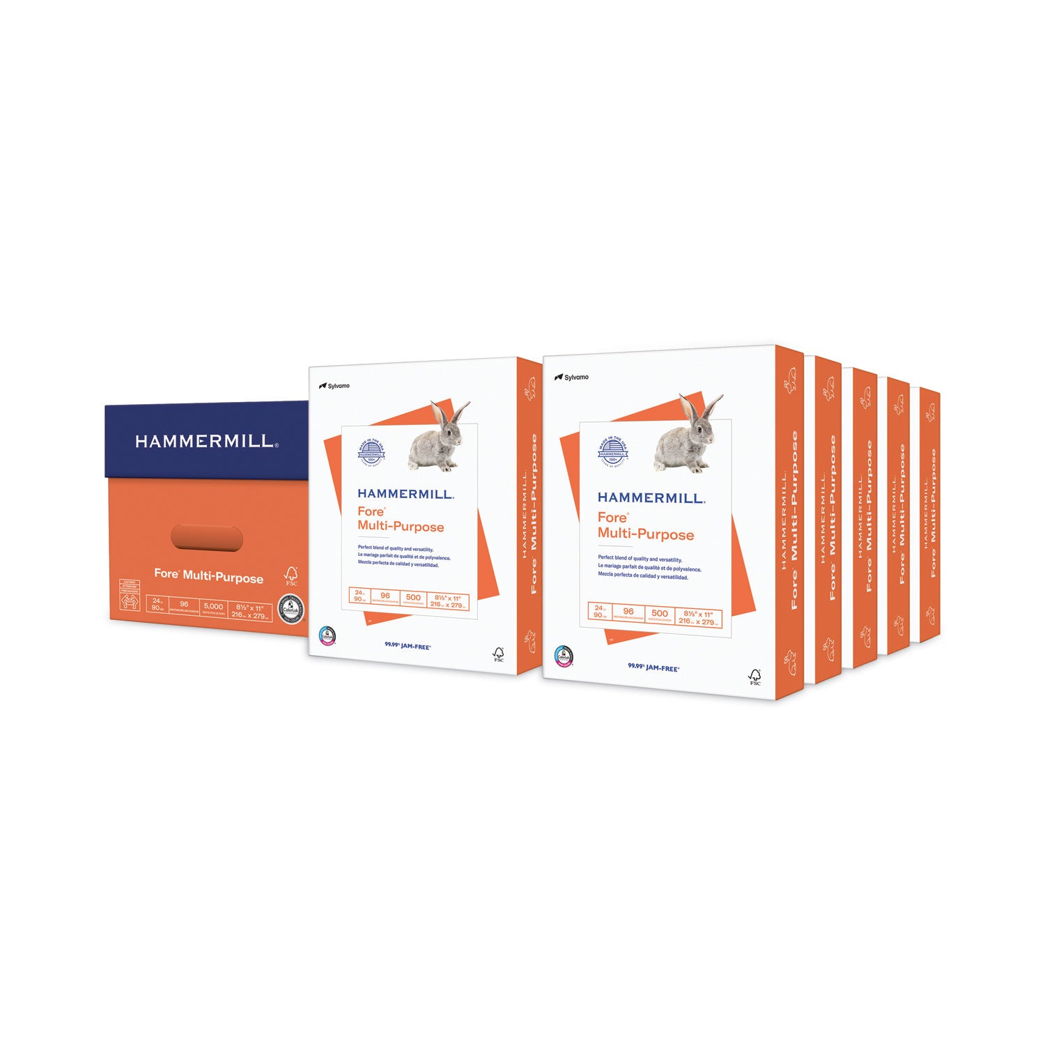 Fore Multipurpose Print Paper, 96 Bright, 24 lb Bond Weight, 8.5 x 11, White, 500 Sheets/Ream, 10 Reams/Carton -