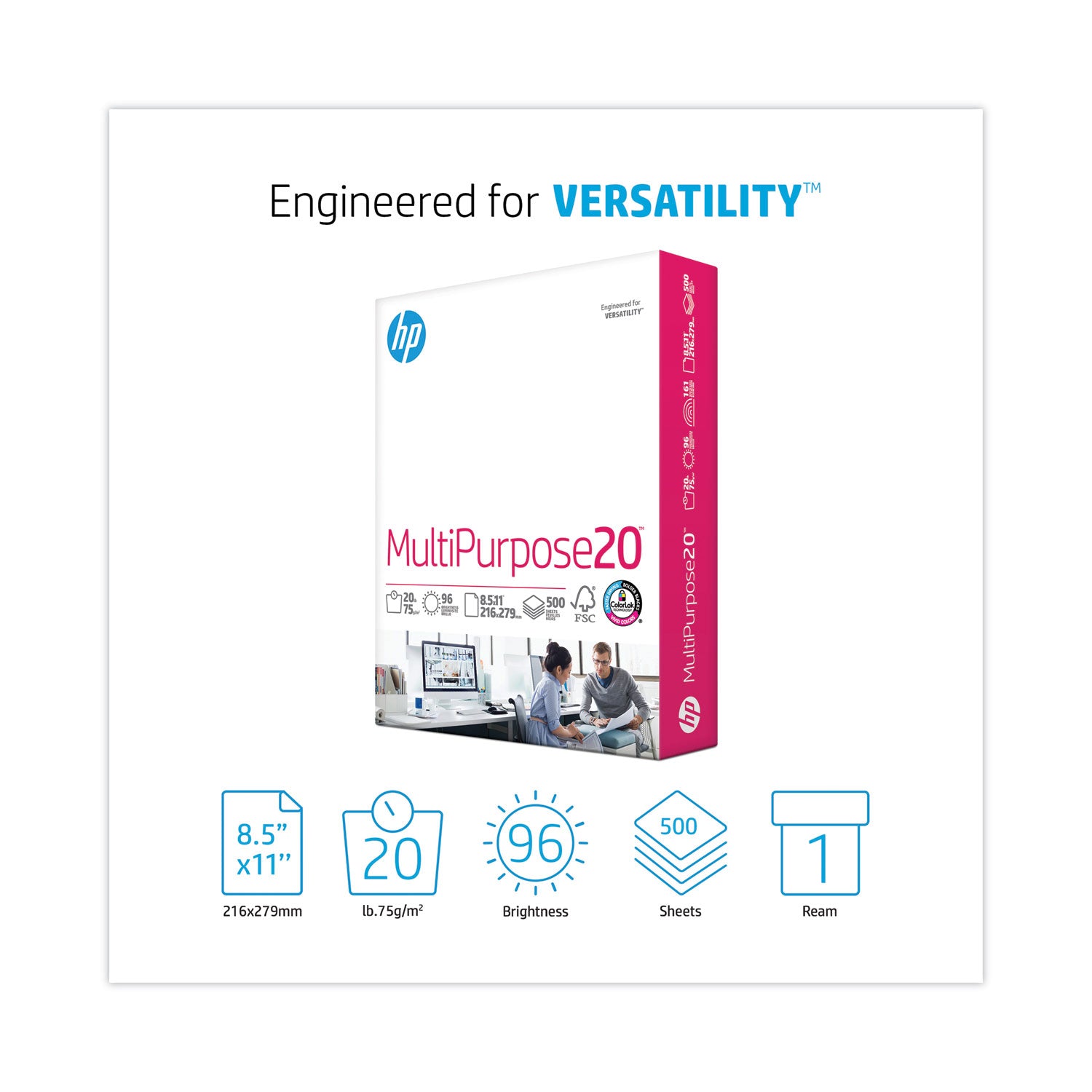MultiPurpose20 Paper, 96 Bright, 20 lb Bond Weight, 8.5 x 11, White, 500/Ream -