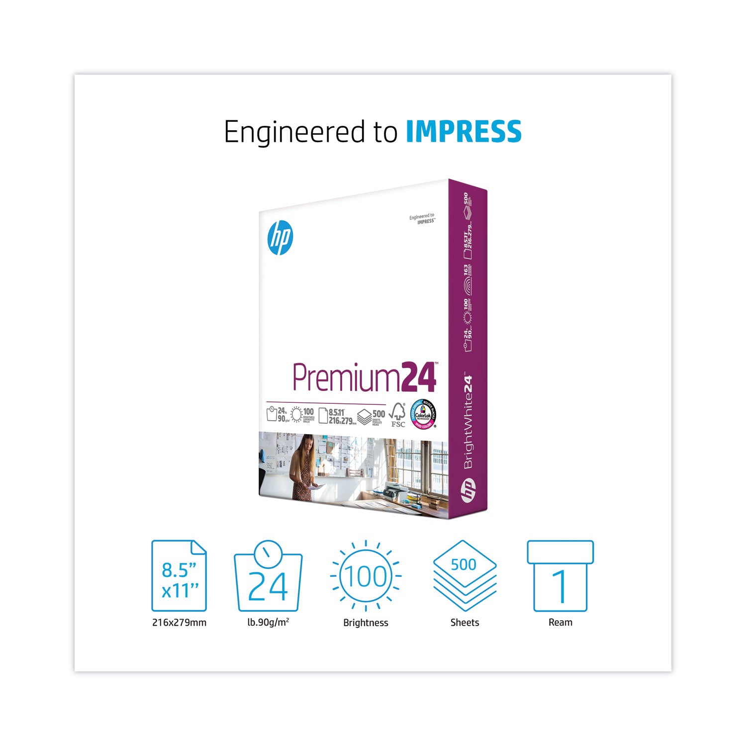 Premium24 Paper, 98 Bright, 24 lb Bond Weight, 8.5 x 11, Ultra White, 500/Ream -