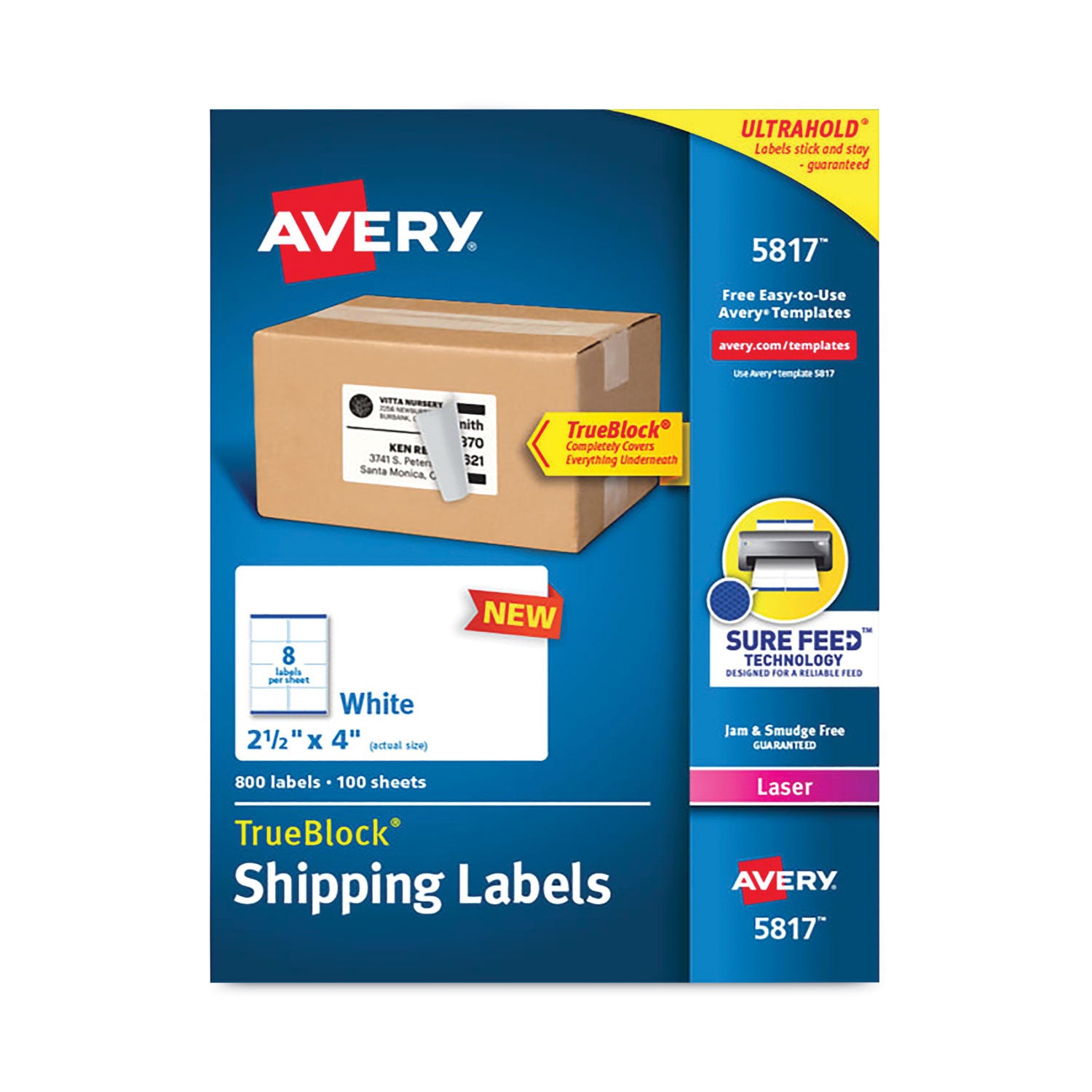 shipping-labels-with-trueblock-technology-laser-printers-25-x-4-white-8-sheet-100-sheets-pack_ave5817 - 1