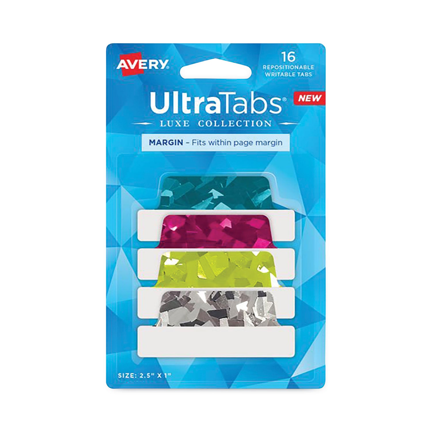 ultra-tabs-luxe-collection-repositionable-tabs-1-5-cut-assorted-jewel-prism-colors-25-wide-16-pack_ave74147 - 1