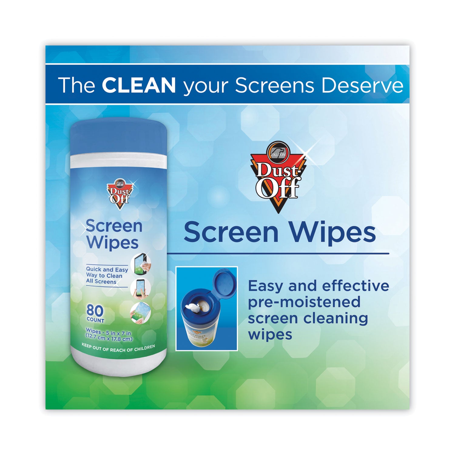 Premoistened Monitor Cleaning Wipes, Cloth, 5 x 7, Citrus, White, 80/Tub -