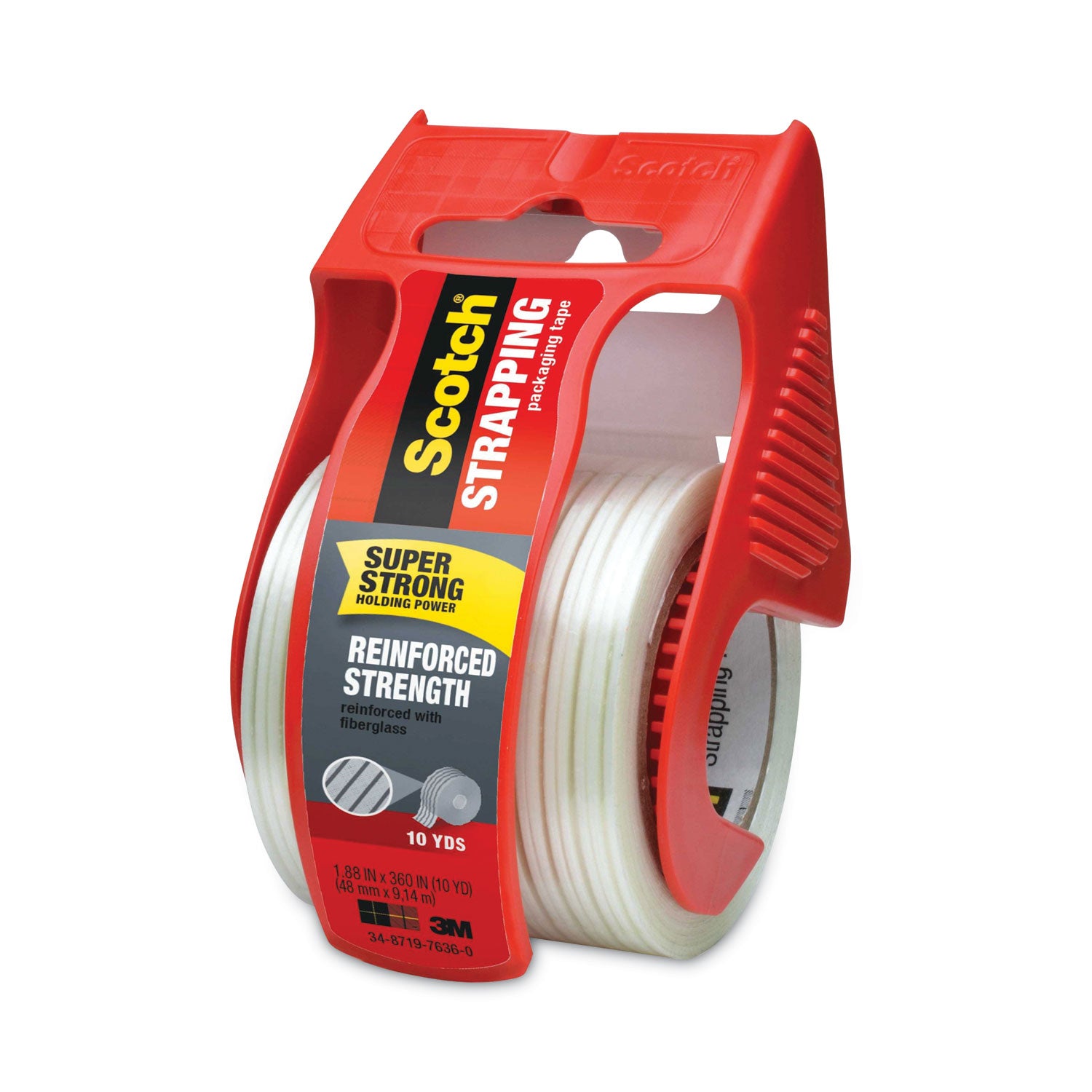 Reinforced Strength Shipping and Strapping Tape in Dispenser, 1.5" Core, 1.88" x 10 yds, Clear -
