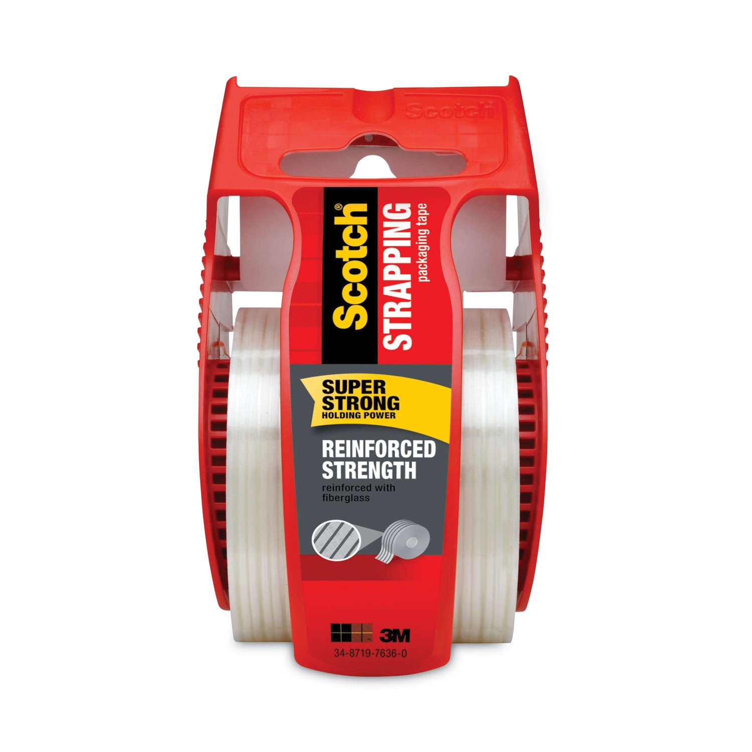 Reinforced Strength Shipping and Strapping Tape in Dispenser, 1.5" Core, 1.88" x 10 yds, Clear -