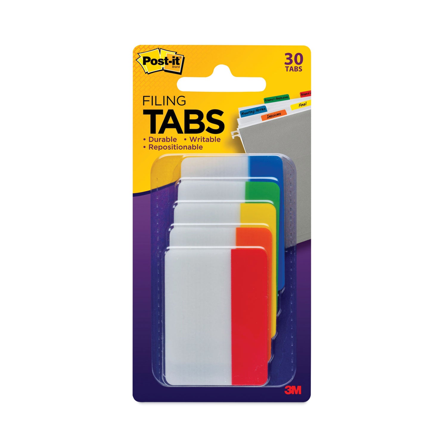 Solid Color Tabs, 1/5-Cut, Assorted Colors, 2" Wide, 30/Pack -