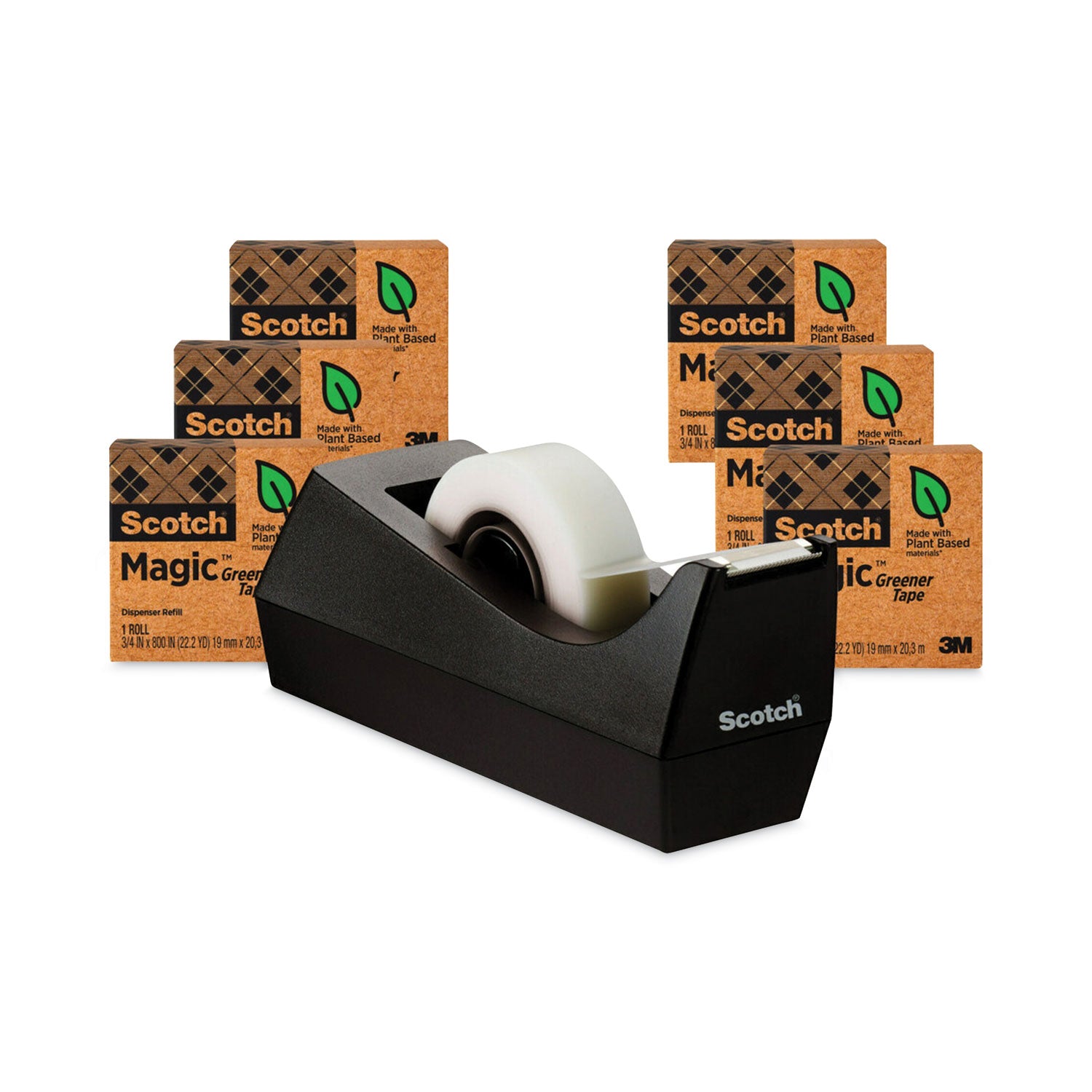 Magic Greener Tape with C38 Dispenser, 1" Core, 0.75" x 75 ft, Clear, 6/Pack -