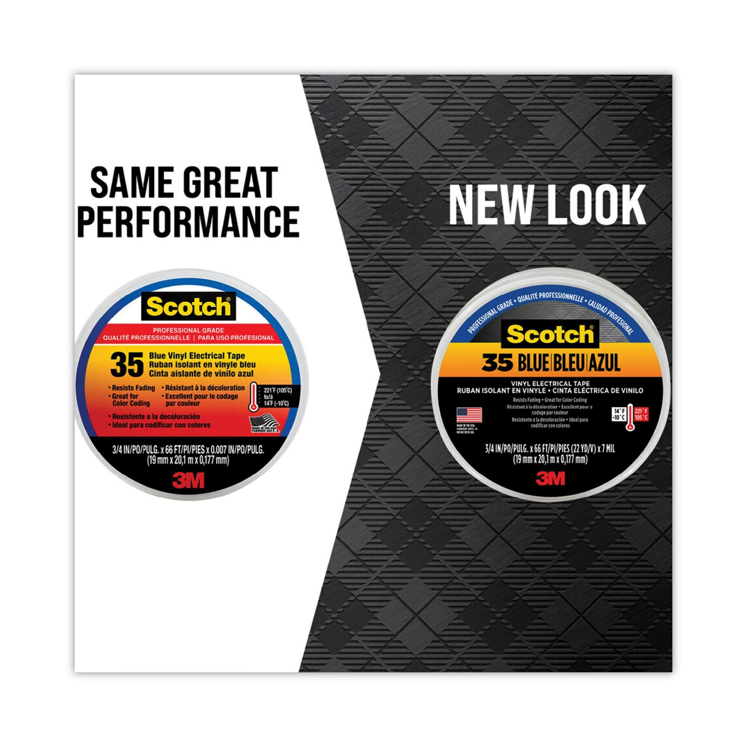 Scotch 35 Vinyl Electrical Color Coding Tape, 3" Core, 0.75" x 66 ft, Blue -