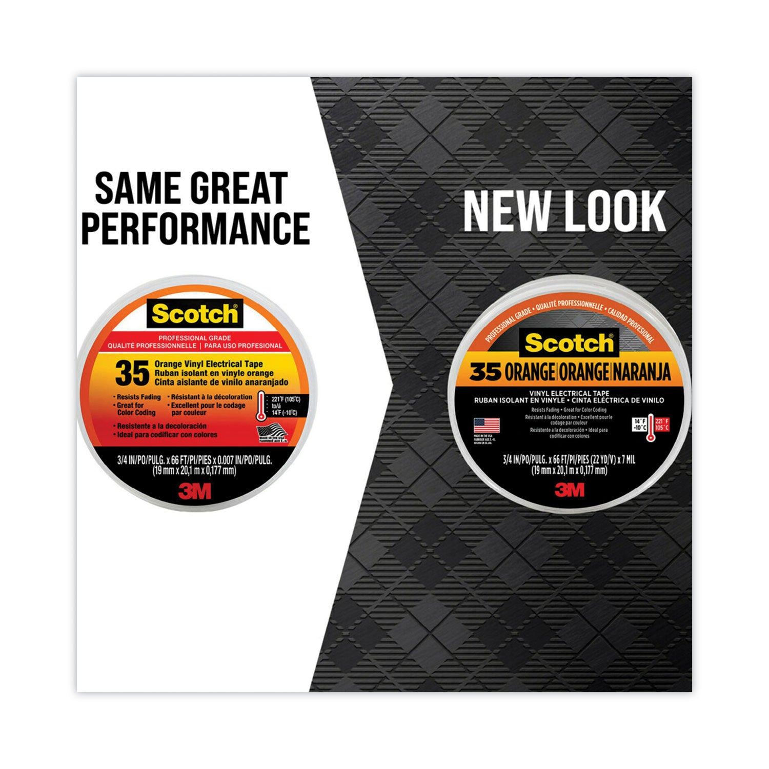Scotch 35 Vinyl Electrical Color Coding Tape, 3" Core, 0.75" x 66 ft, Orange -