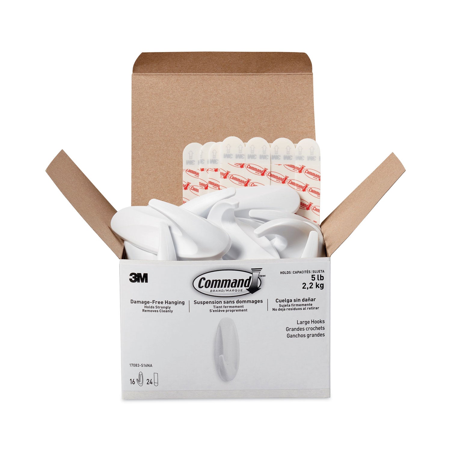 designer-hooks-large-plastic-white-5-lb-capacity-16-hooks-and-24-strips-pack_mmm17083s16na - 1