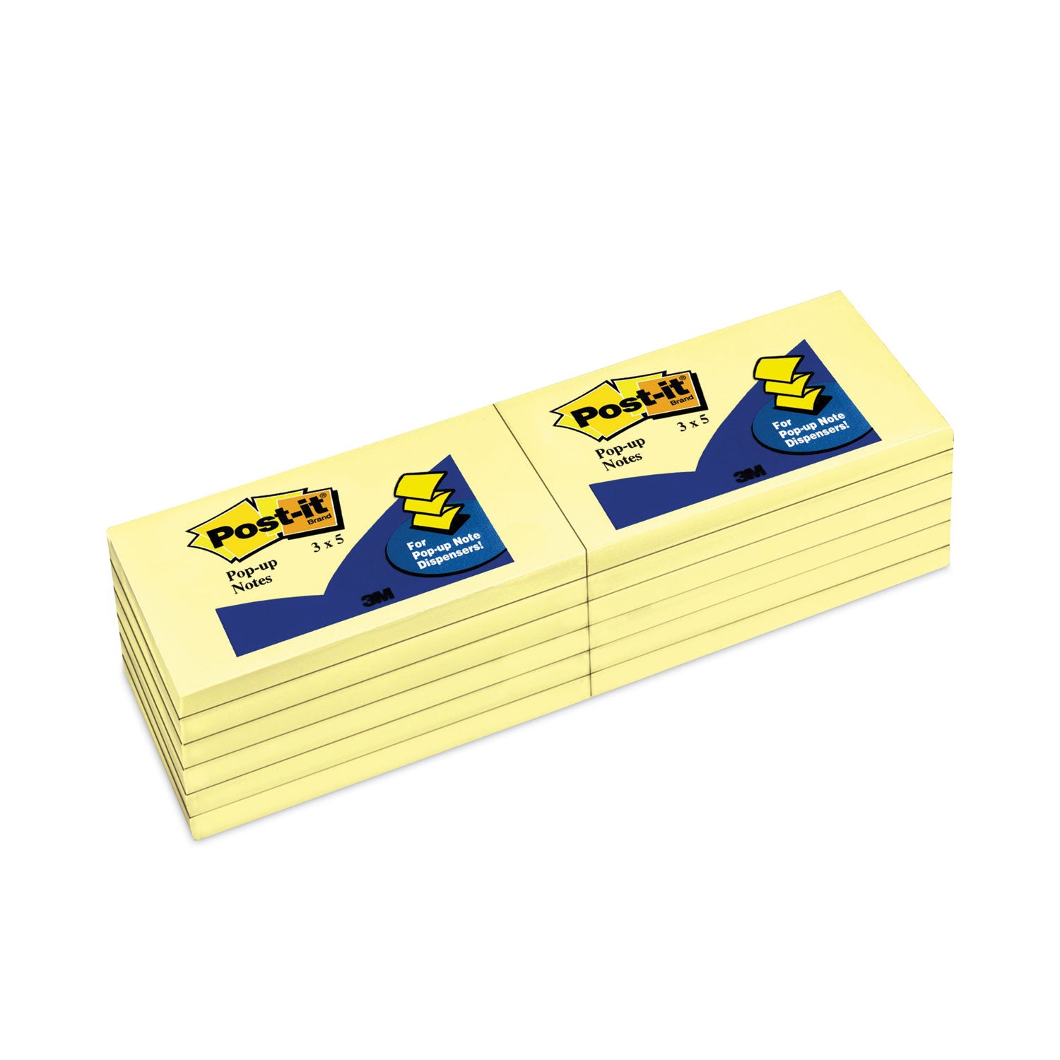 Original Canary Yellow Pop-up Refill, 3" x 5", Canary Yellow, 100 Sheets/Pad, 12 Pads/Pack -