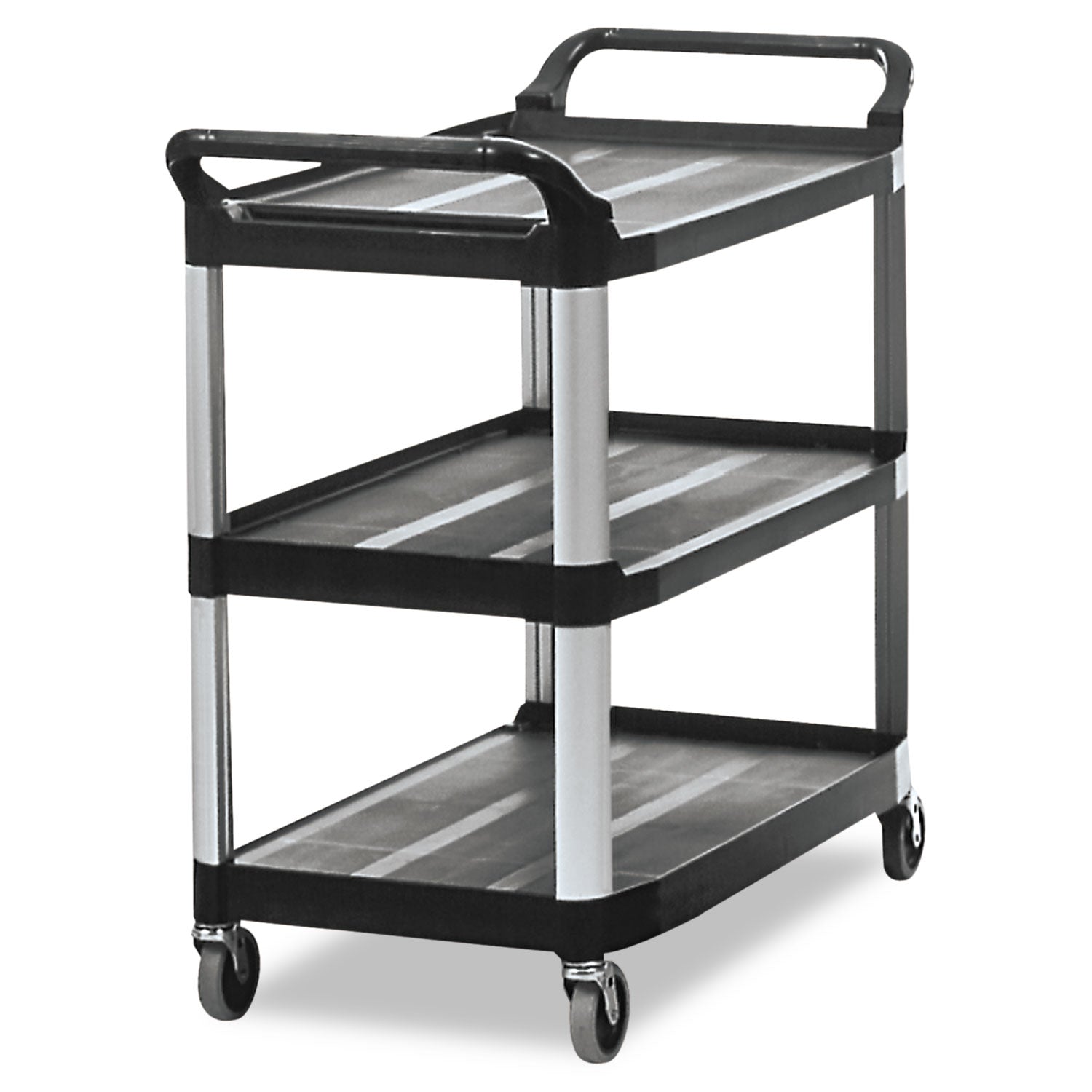 Xtra Utility Cart with Open Sides, Plastic, 3 Shelves, 300 lb Capacity, 40.63" x 20" x 37.81", Black -