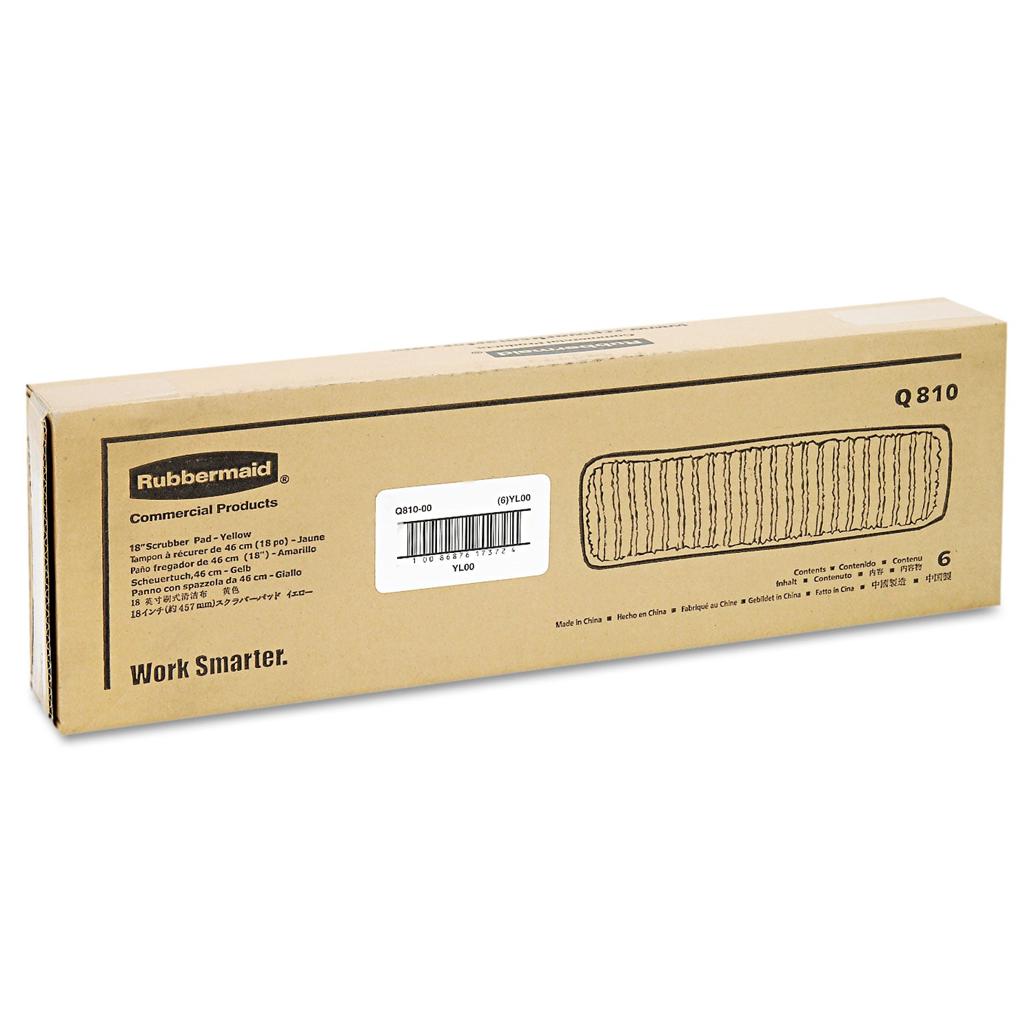 Microfiber Scrubber Pad, Vertical Polyprolene Stripes, 18", Yellow, 6/Carton -