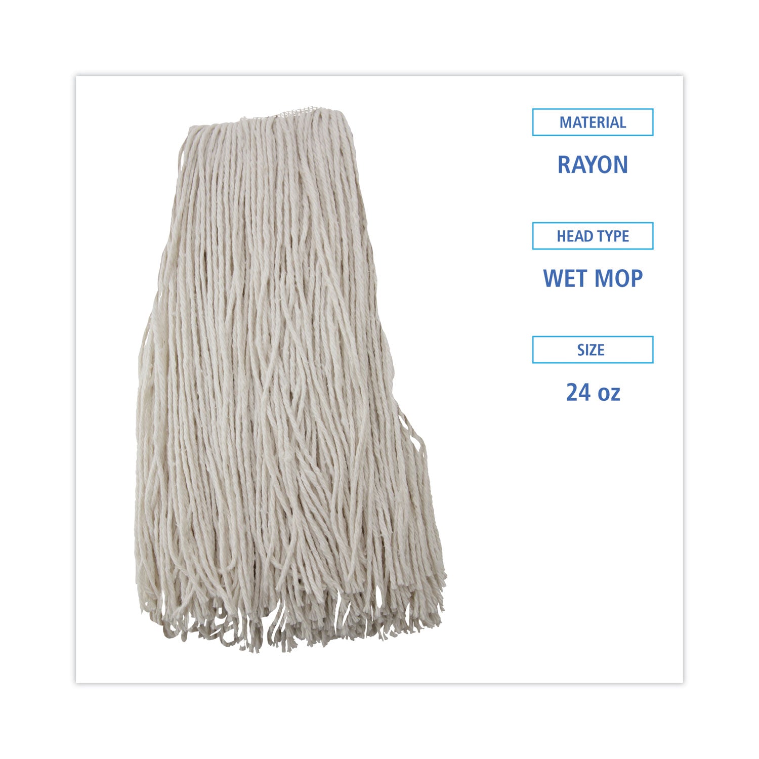 Premium Cut-End Wet Mop Heads, Rayon, 24oz, White, 12/Carton -