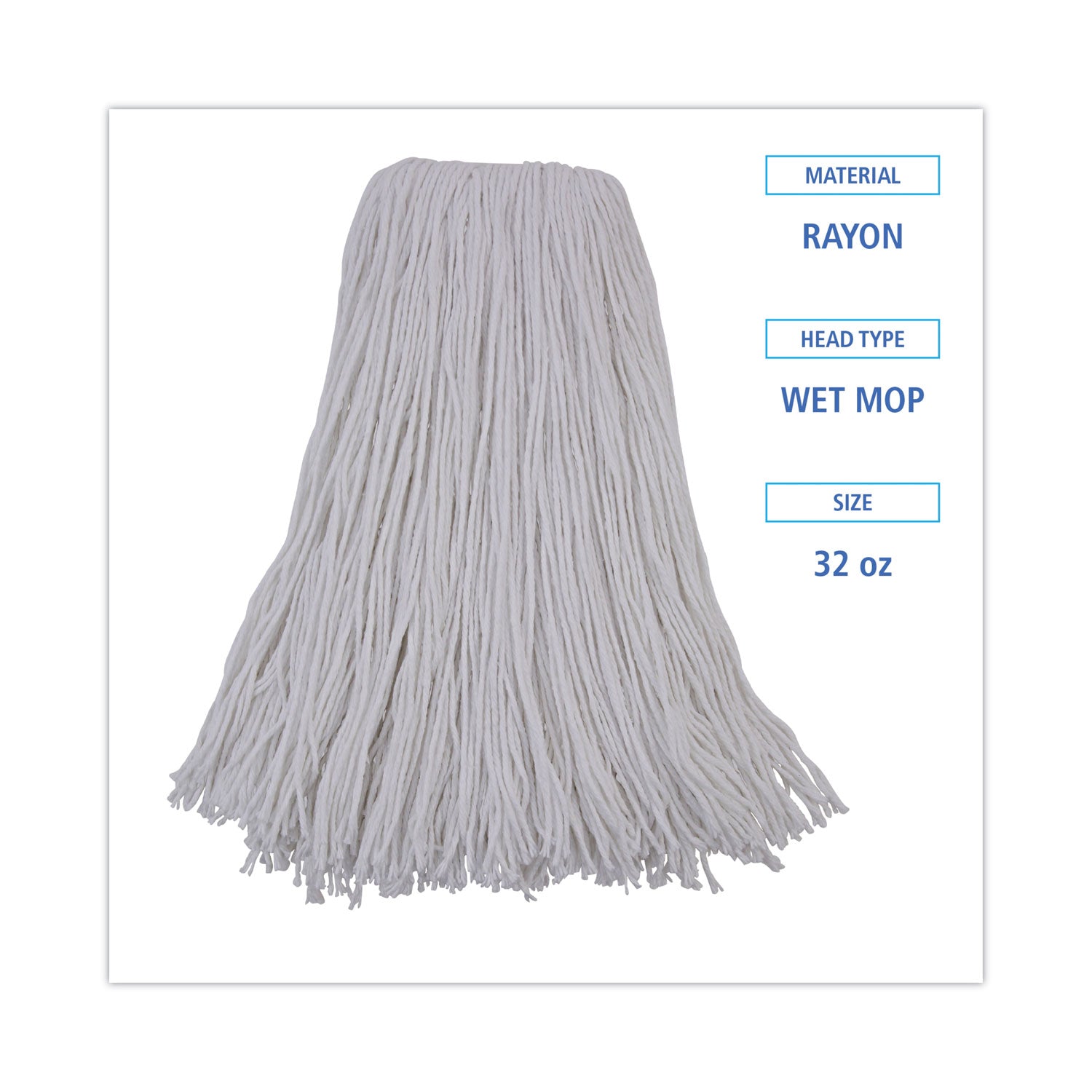 Mop Head, Premium Standard Head, Rayon Fiber, 32oz, White, 12/Carton -