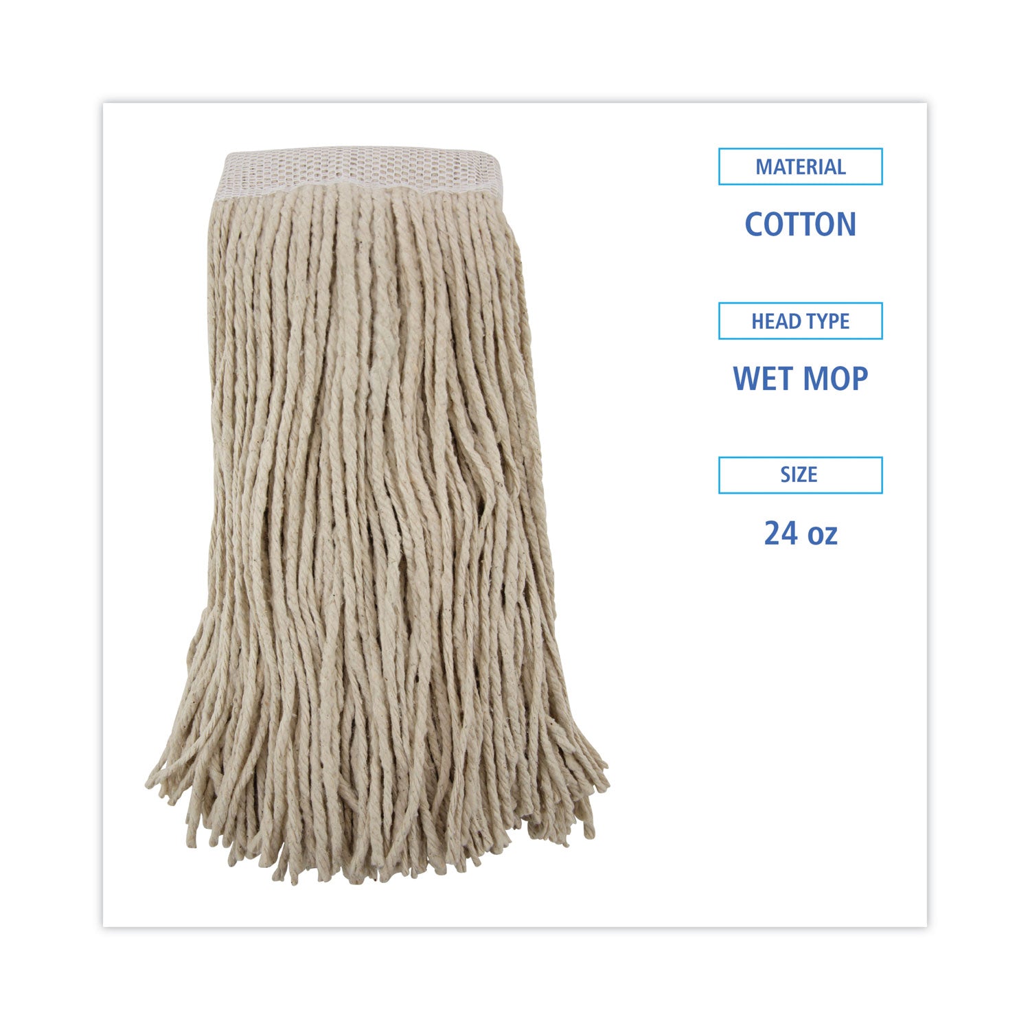 Mop Head, Premium Saddleback Head, Cotton Fiber, 24 oz, White, 12/Carton -