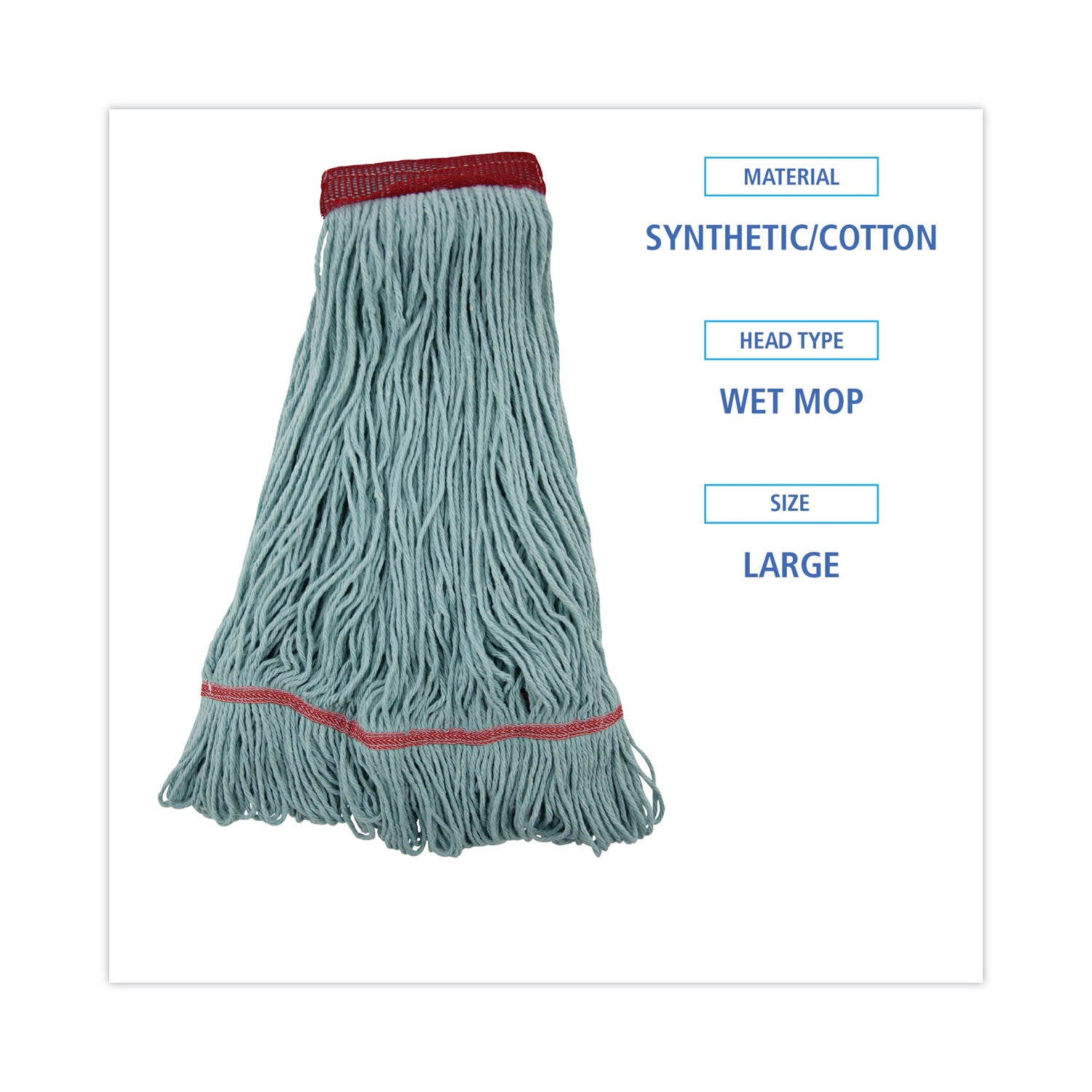 EchoMop with Looped-End Wet Head, Synthetic/Cotton, Large, Blue, 12/Carton -
