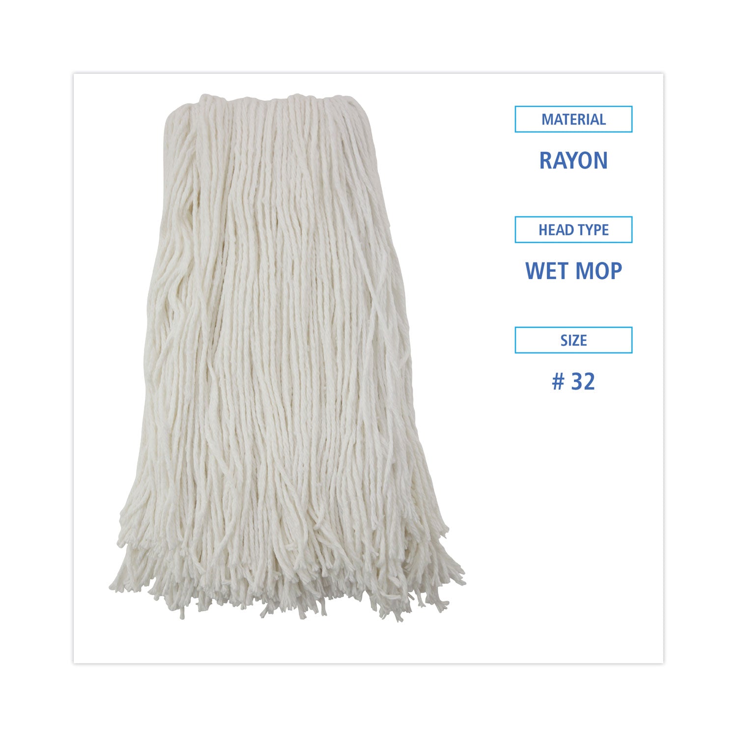 Cut-End Wet Mop Head, Rayon, No. 32, White -