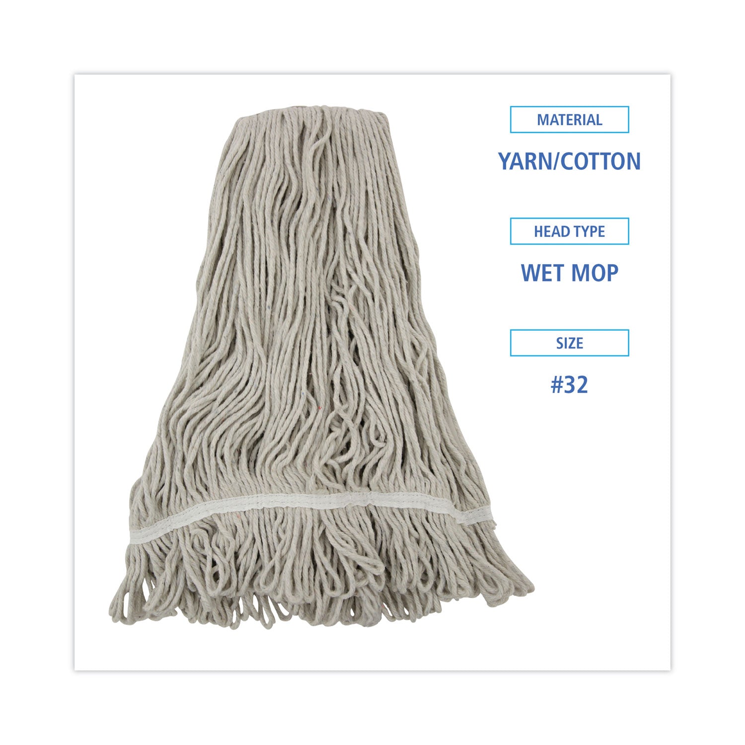 Mop Head, Loop Web/Tailband, Value Standard, Cotton, No. 32, White, 12/Carton -