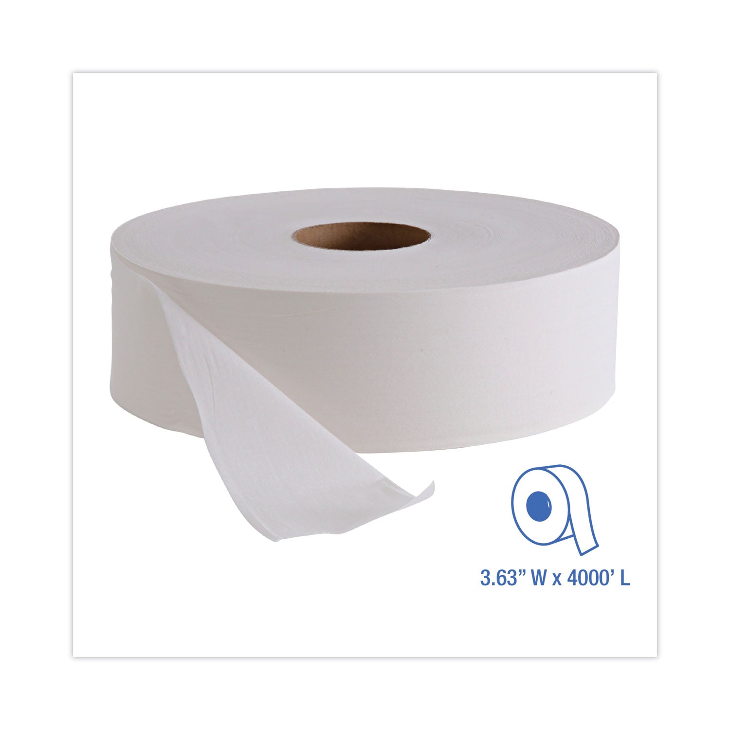 JRT Bath Tissue, Jumbo, Septic Safe, 1-Ply, White, 3.5" x 4,000 ft, 6/Carton -