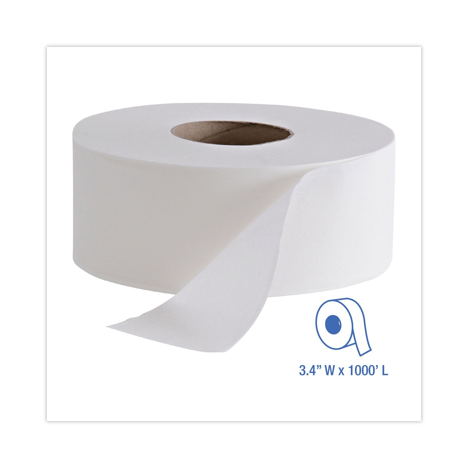 Jumbo Roll Bathroom Tissue, Septic Safe, 2-Ply, White, 3.4" x 1,000 ft, 12 Rolls/Carton -
