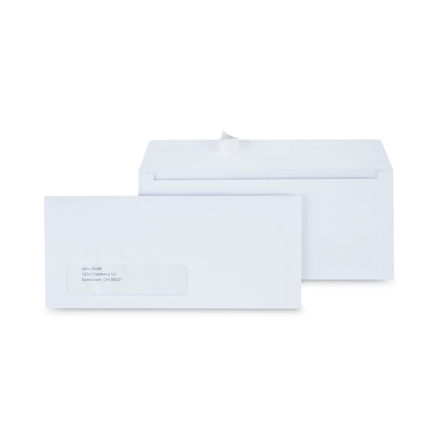 Peel Seal Strip Business Envelope, Address Window, #10, Square Flap, Self-Adhesive Closure, 4.13 x 9.5, White, 500/Box -