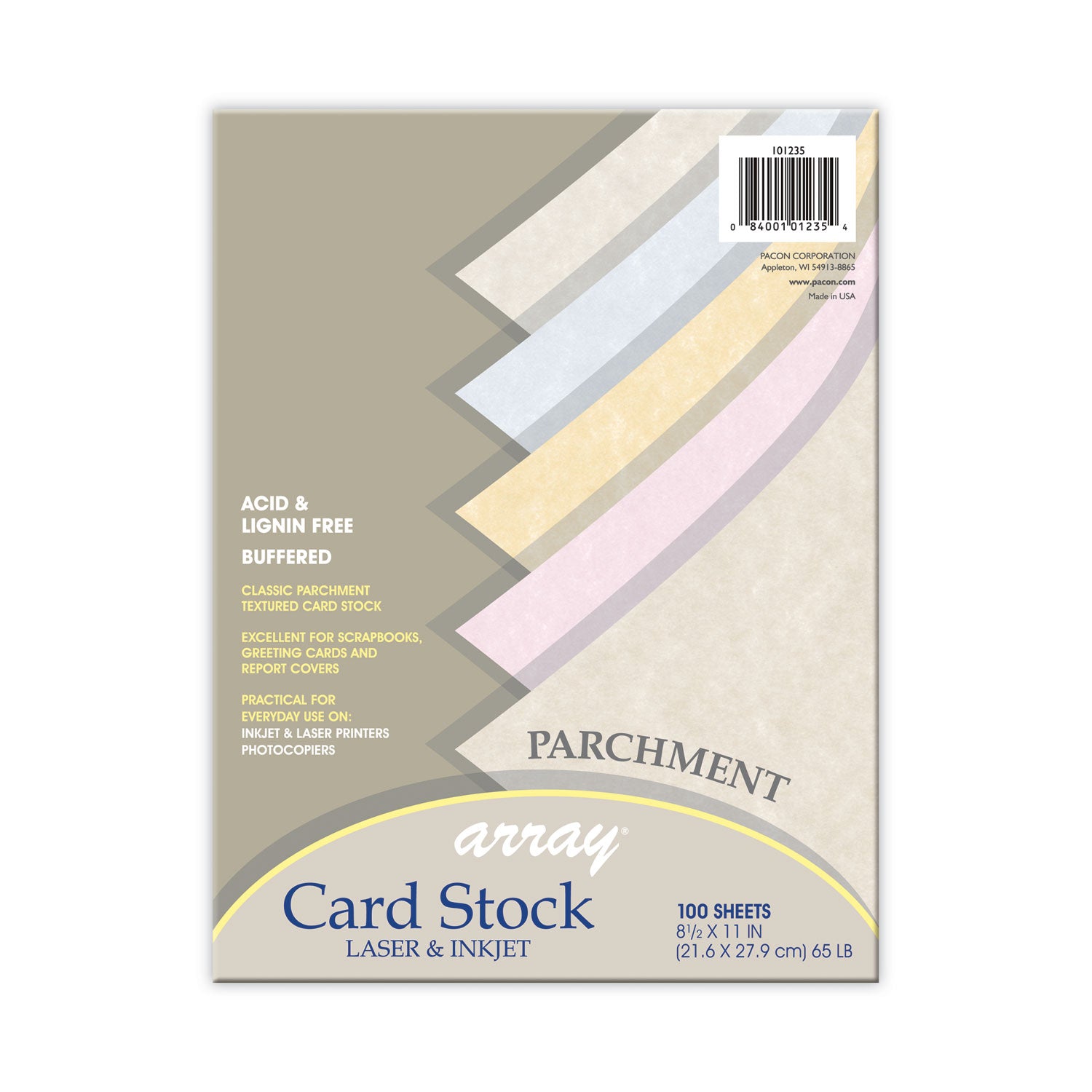 Array Card Stock, 65 lb Cover Weight, 8.5 x 11, Assorted Parchment Colors, 100/Pack -