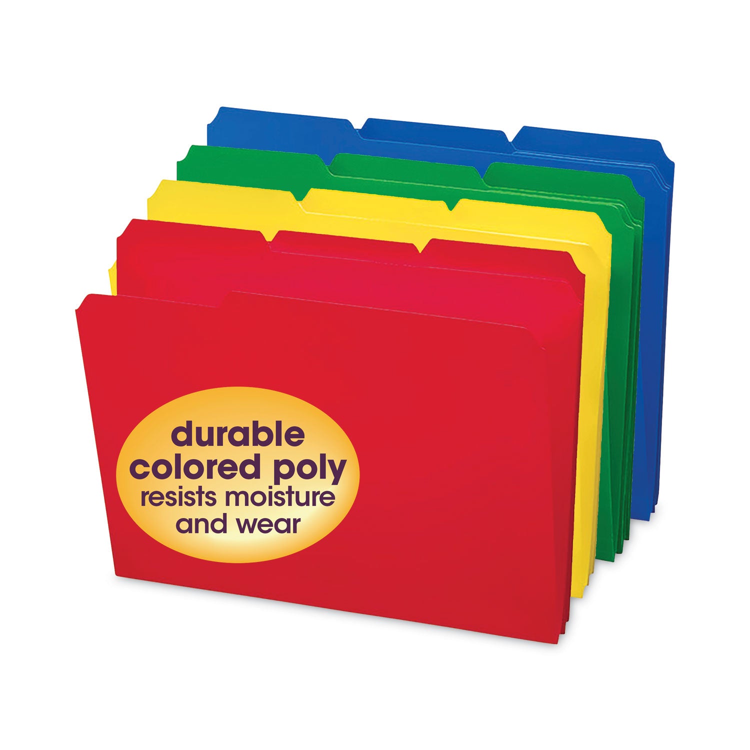 Top Tab Poly Colored File Folders, 1/3-Cut Tabs: Assorted, Letter Size, 0.75" Expansion, Assorted Colors, 24/Box -