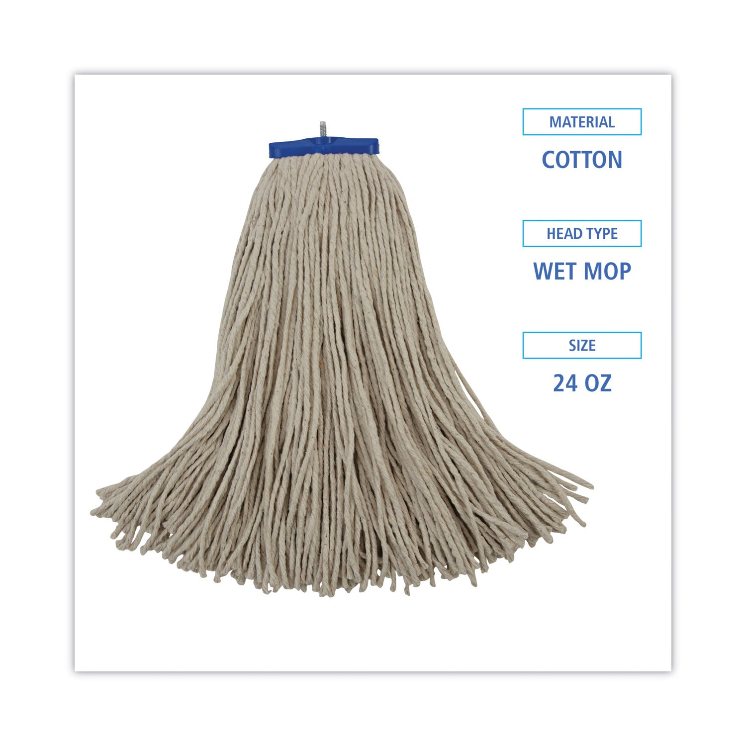 Cut-End Lie-Flat Wet Mop Head, Cotton, 24oz, White -