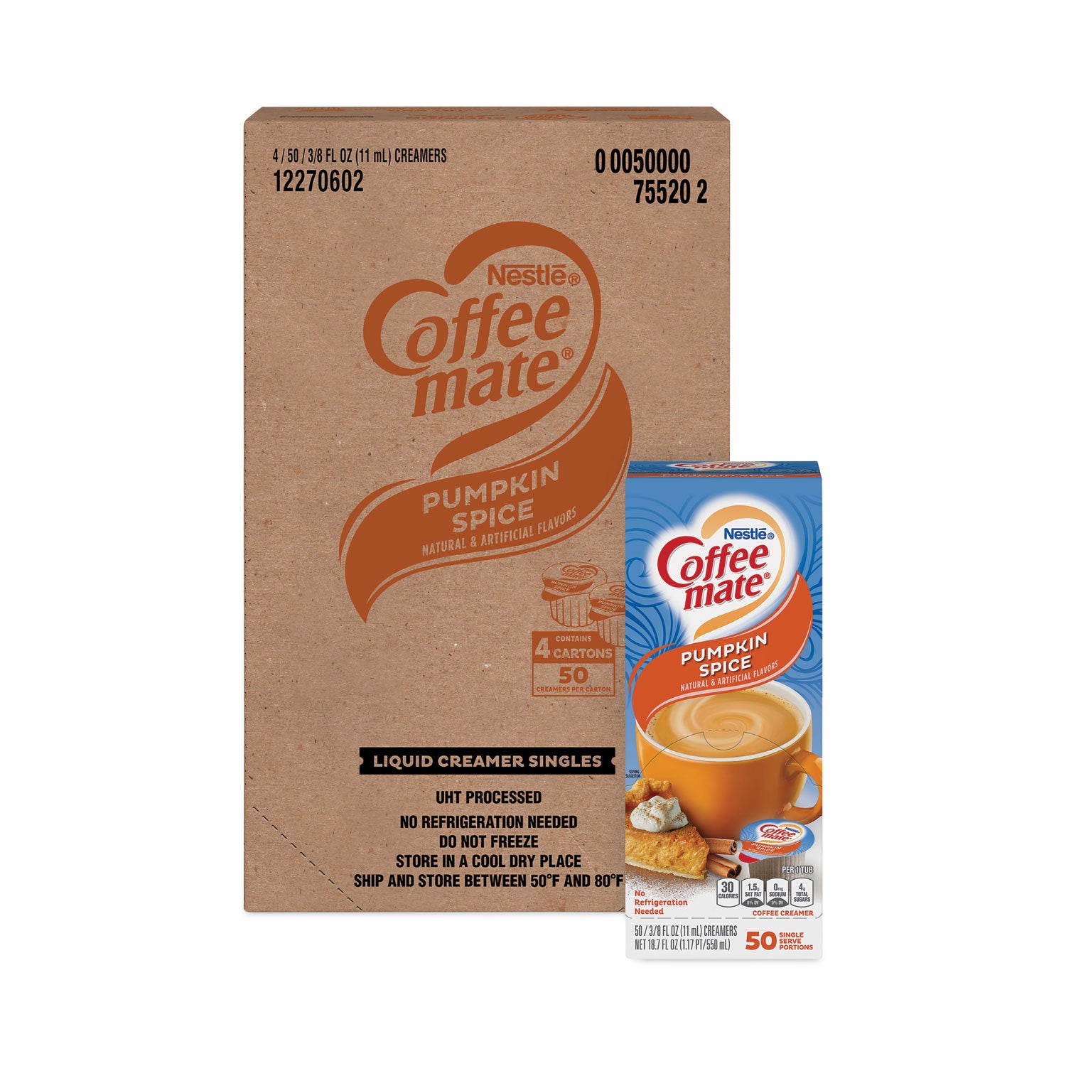 liquid-coffee-creamer-pumpkin-spice-038-oz-mini-cups-50-box-4-boxes-carton-200-total-carton_nes75520ct - 1