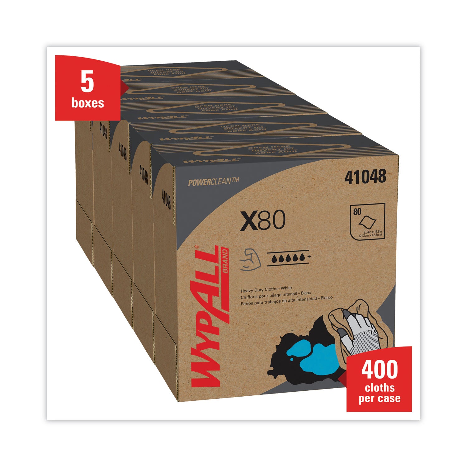 X80 Cloths, HYDROKNIT, POP-UP Box, 8.34 x 16.8, White, 80/Box, 5 Boxes/Carton -