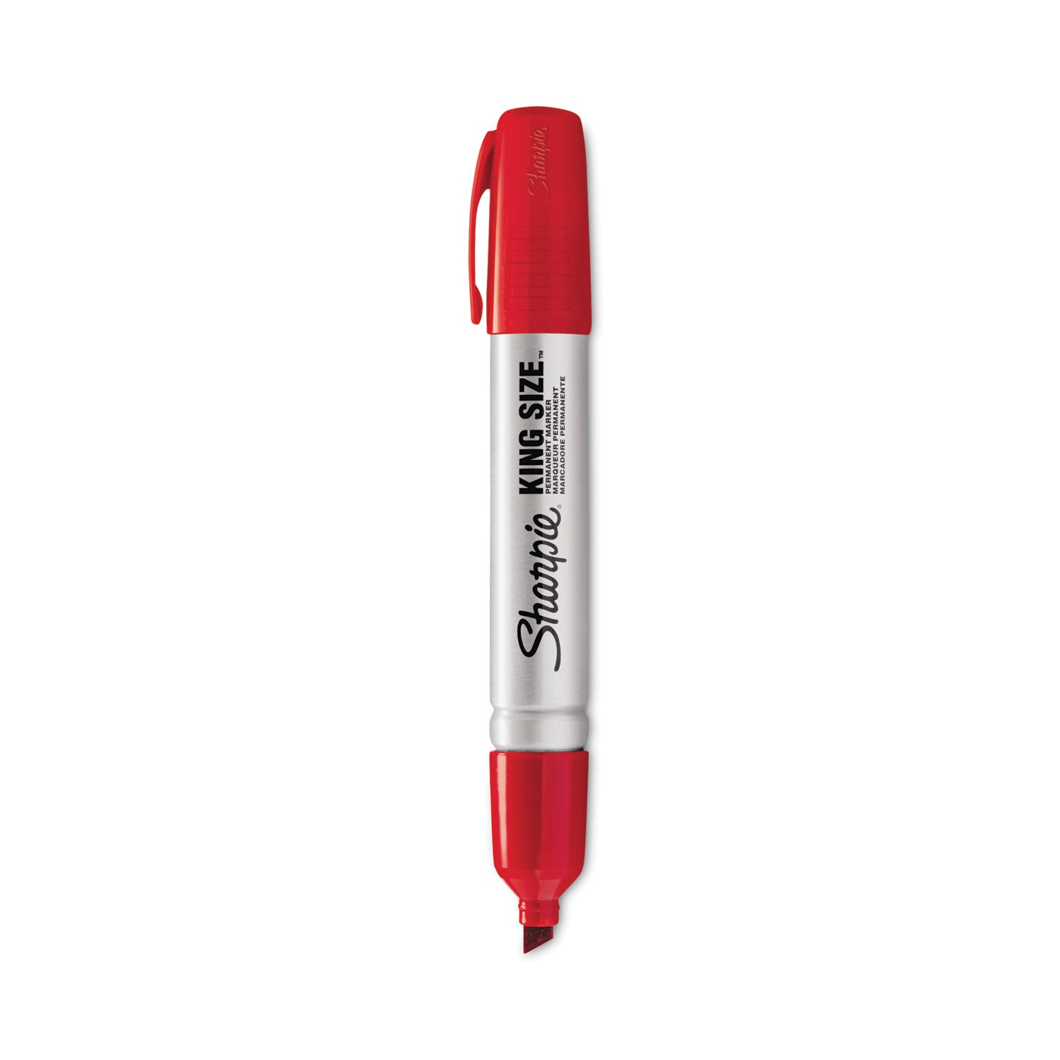 King Size Permanent Marker, Broad Chisel Tip, Red, Dozen -
