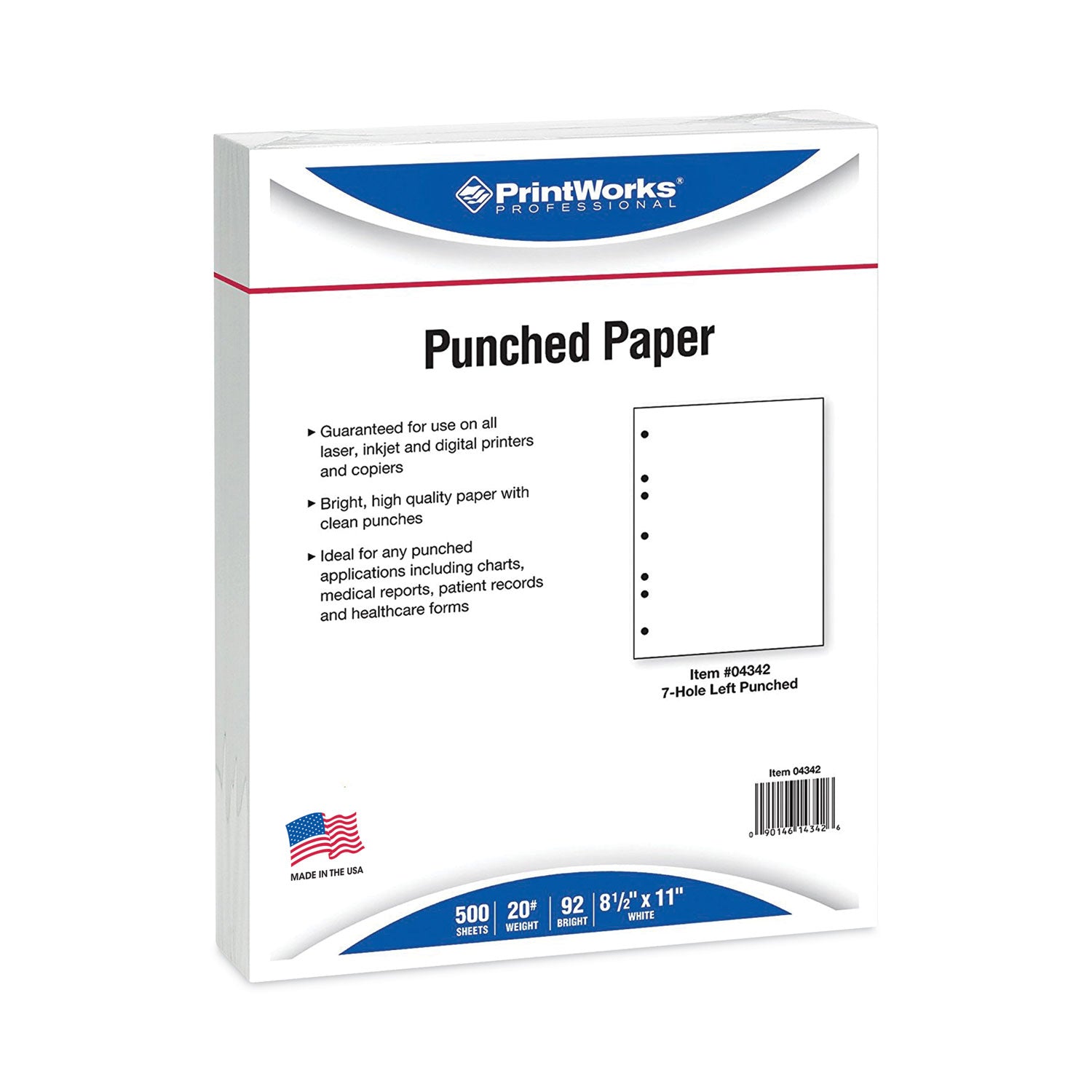 Perforated and Punched Paper, 7-Hole Punched, 20 lb Bond Weight, 8.5 x 11, White, 500/Ream -