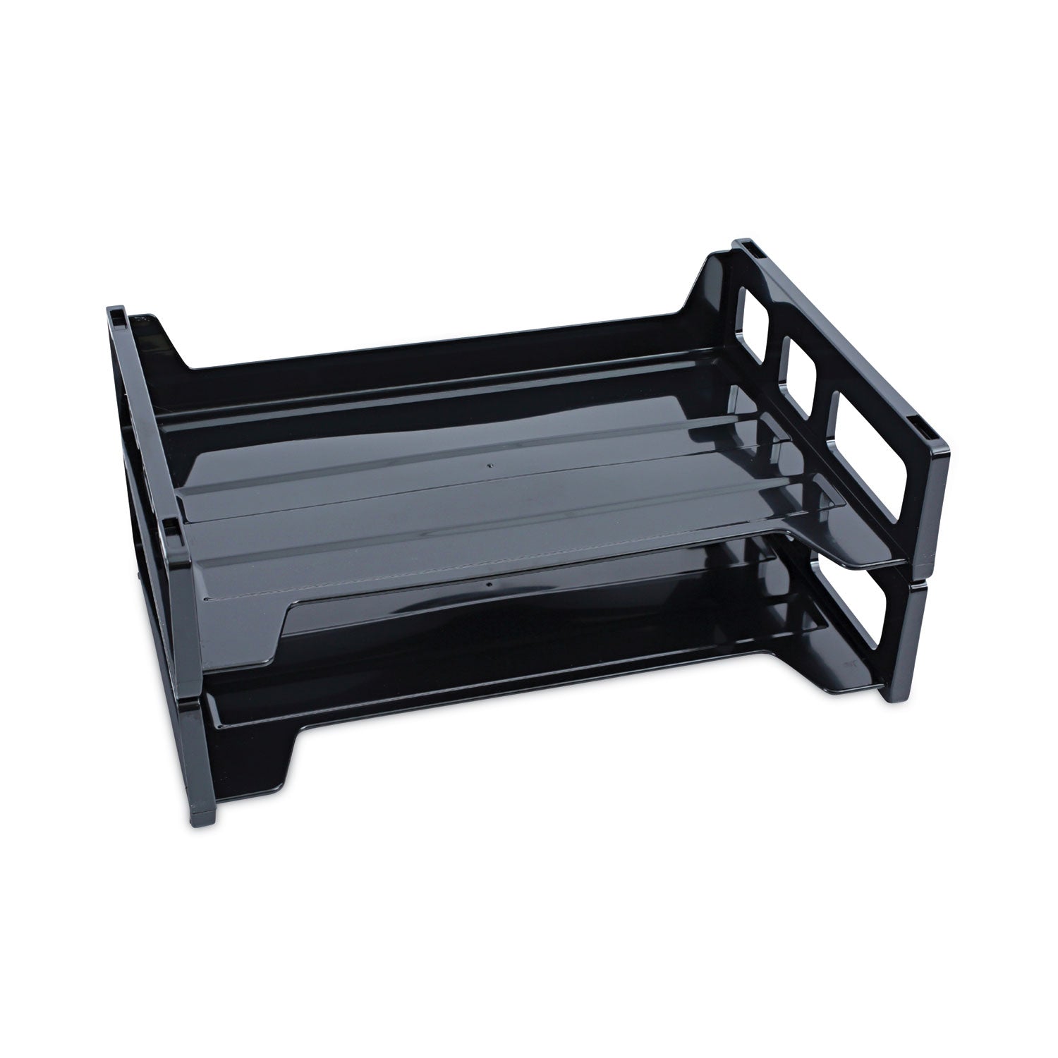 Recycled Plastic Side Load Desk Trays, 2 Sections, Letter Size Files, 13" x 9" x 2.75", Black -